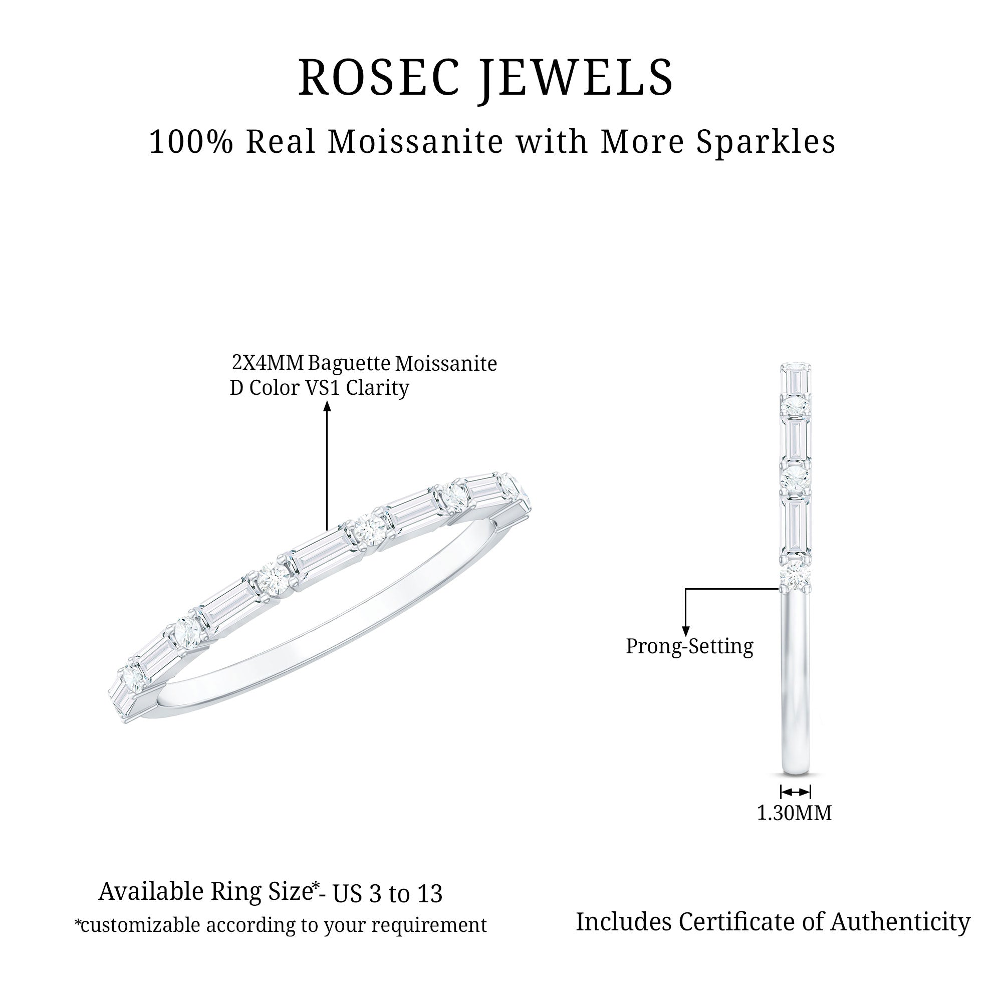 Minimalist Moissanite Stackable Wedding Ring for Women D-VS1 - Rosec Jewels
