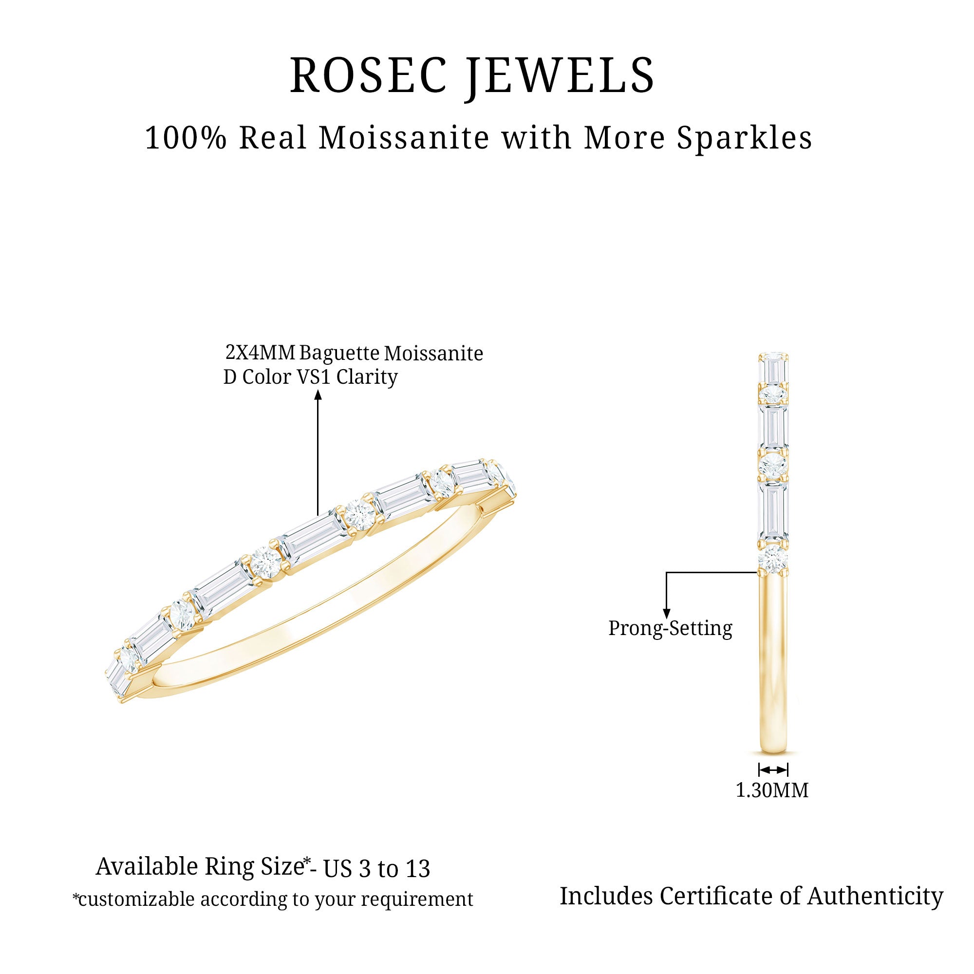 Minimalist Moissanite Stackable Wedding Ring for Women D-VS1 - Rosec Jewels