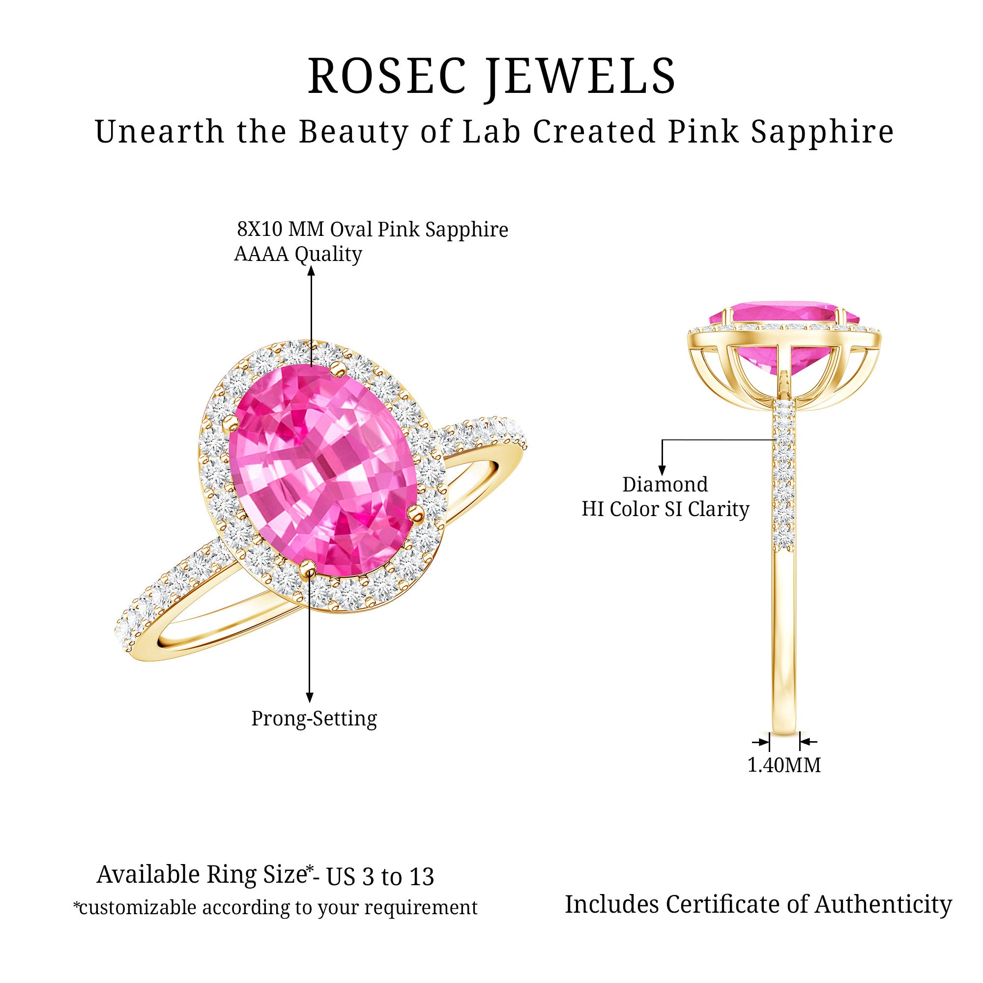 Oval Cut Created Pink Sapphire and Diamond Halo Ring AAAA - Rosec Jewels