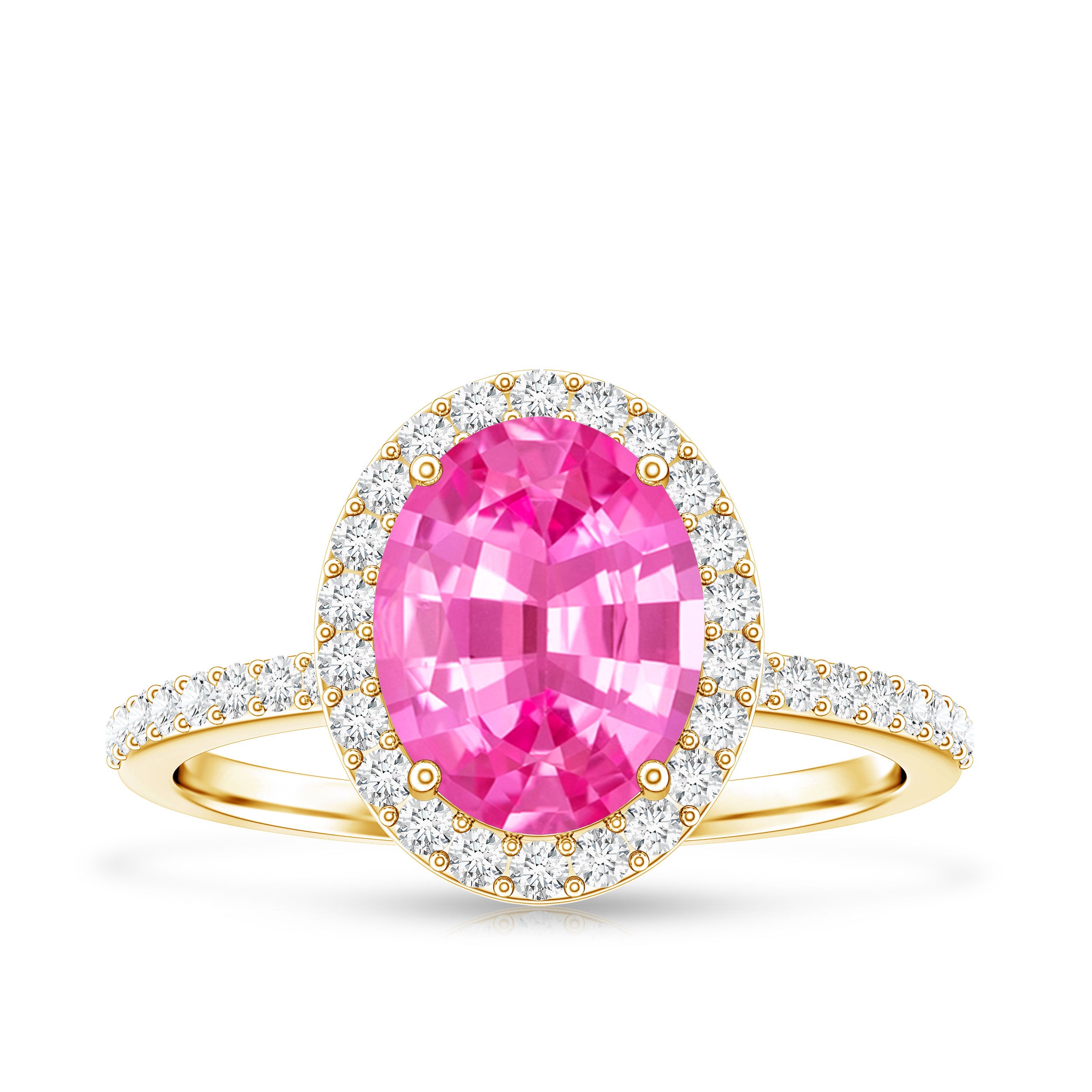 Oval Cut Created Pink Sapphire and Diamond Halo Ring AAAA - Rosec Jewels