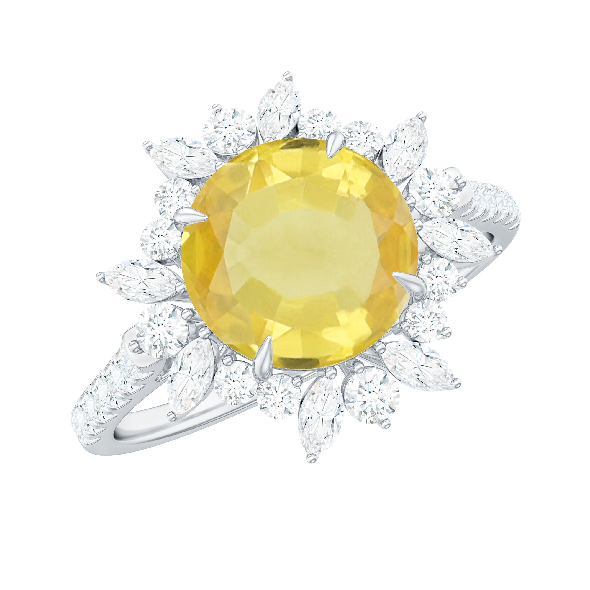 Created Yellow Sapphire Floral Engagement Ring with Moissanite
