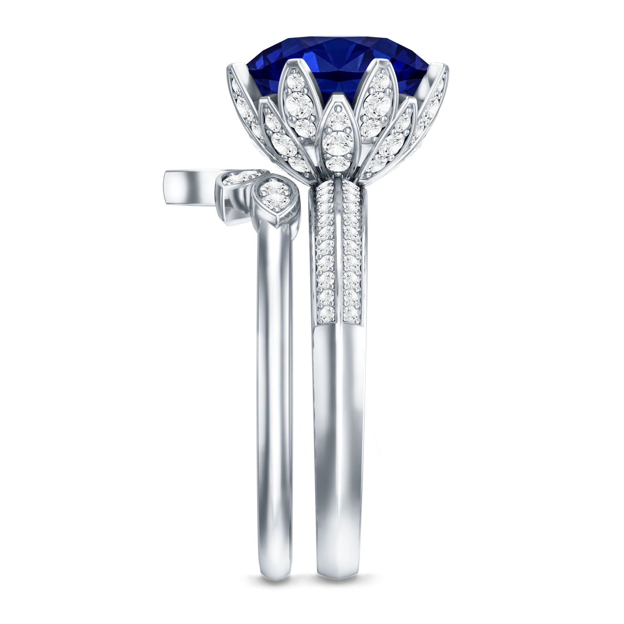 Nature Inspired 4.5 Carat Lab Grown Blue Sapphire Diamond Engagement Ring with Enhancer AAAA - Rosec Jewels