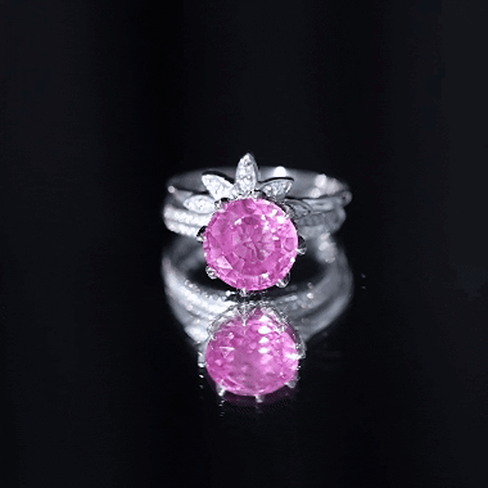 Floral Inspired Lab Grown Pink Sapphire Bridal Wedding Ring Set With Moissanite AAAA - Rosec Jewels