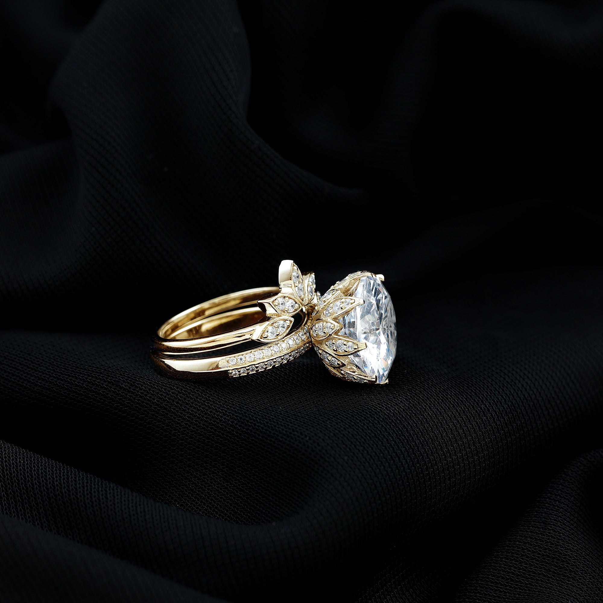 Cubic Zirconia Floral Inspired Wedding Ring Set For Women AAAA - Rosec Jewels
