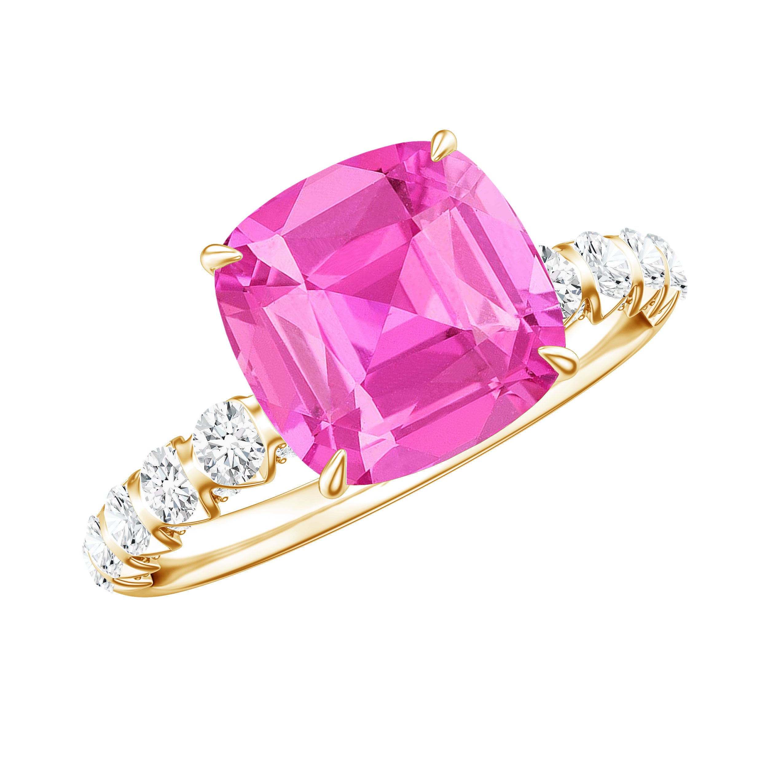 2.75 Carat Cushion Cut Lab Created Pink Sapphire Engagement Ring with Diamond AAAA - Rosec Jewels