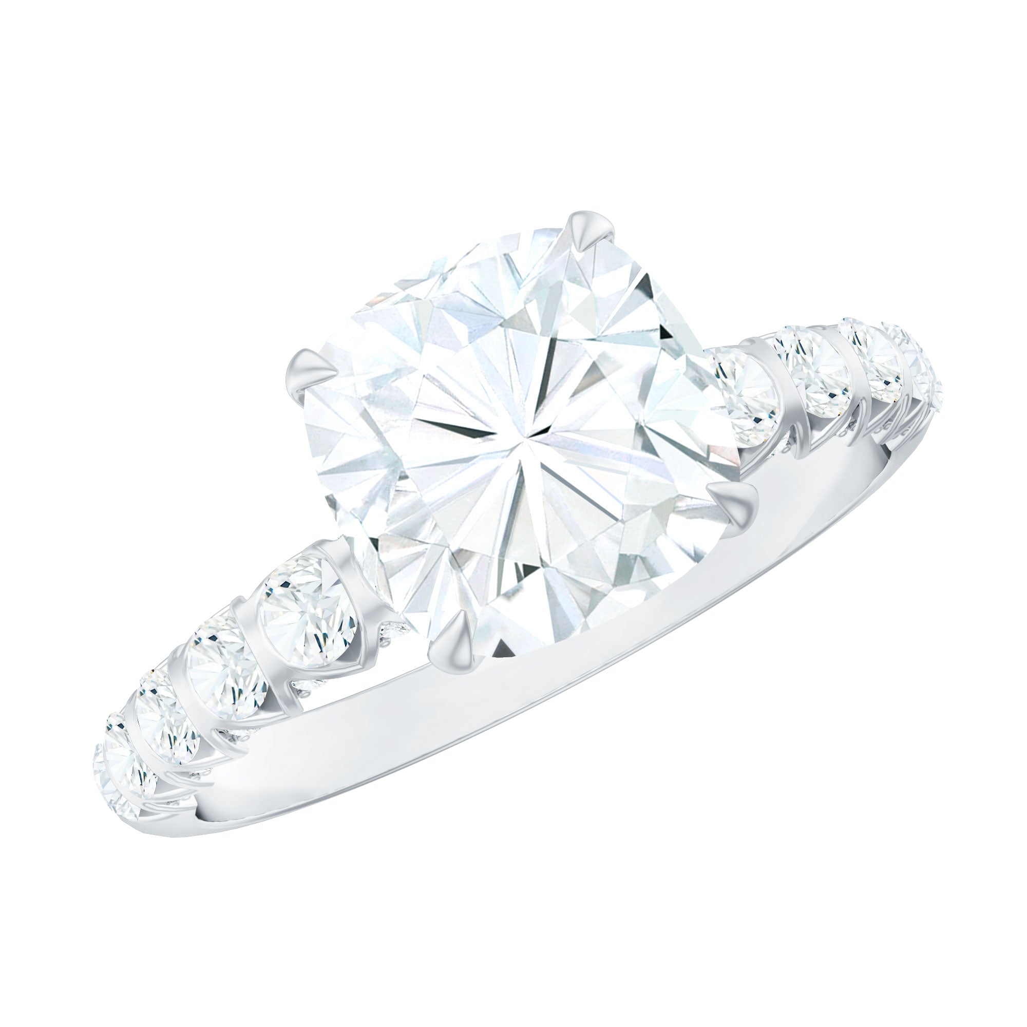 Cushion Cut Zircon Engagement Ring with Side Stones