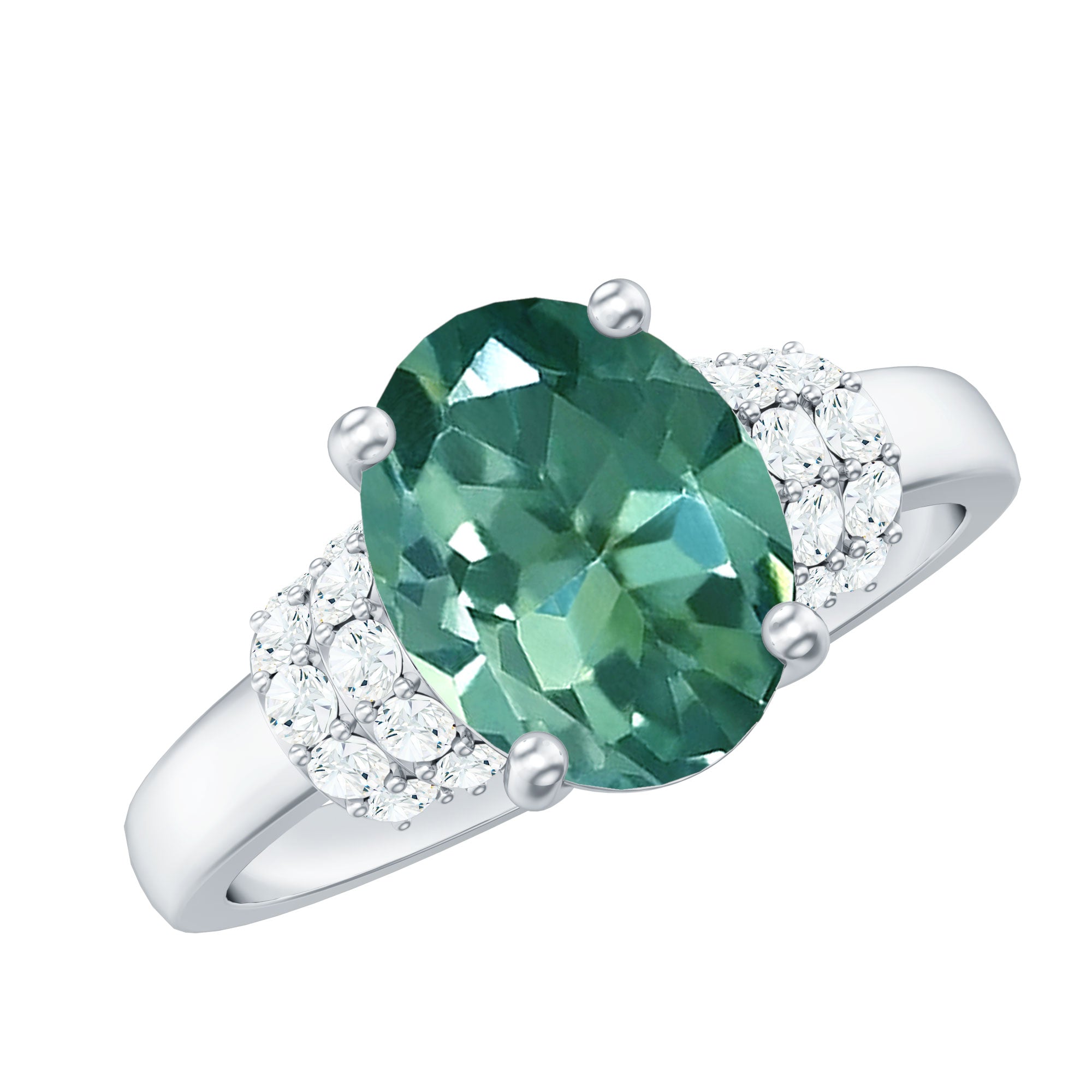 Oval Created Green Sapphire Engagement Ring with Moissanite Accent