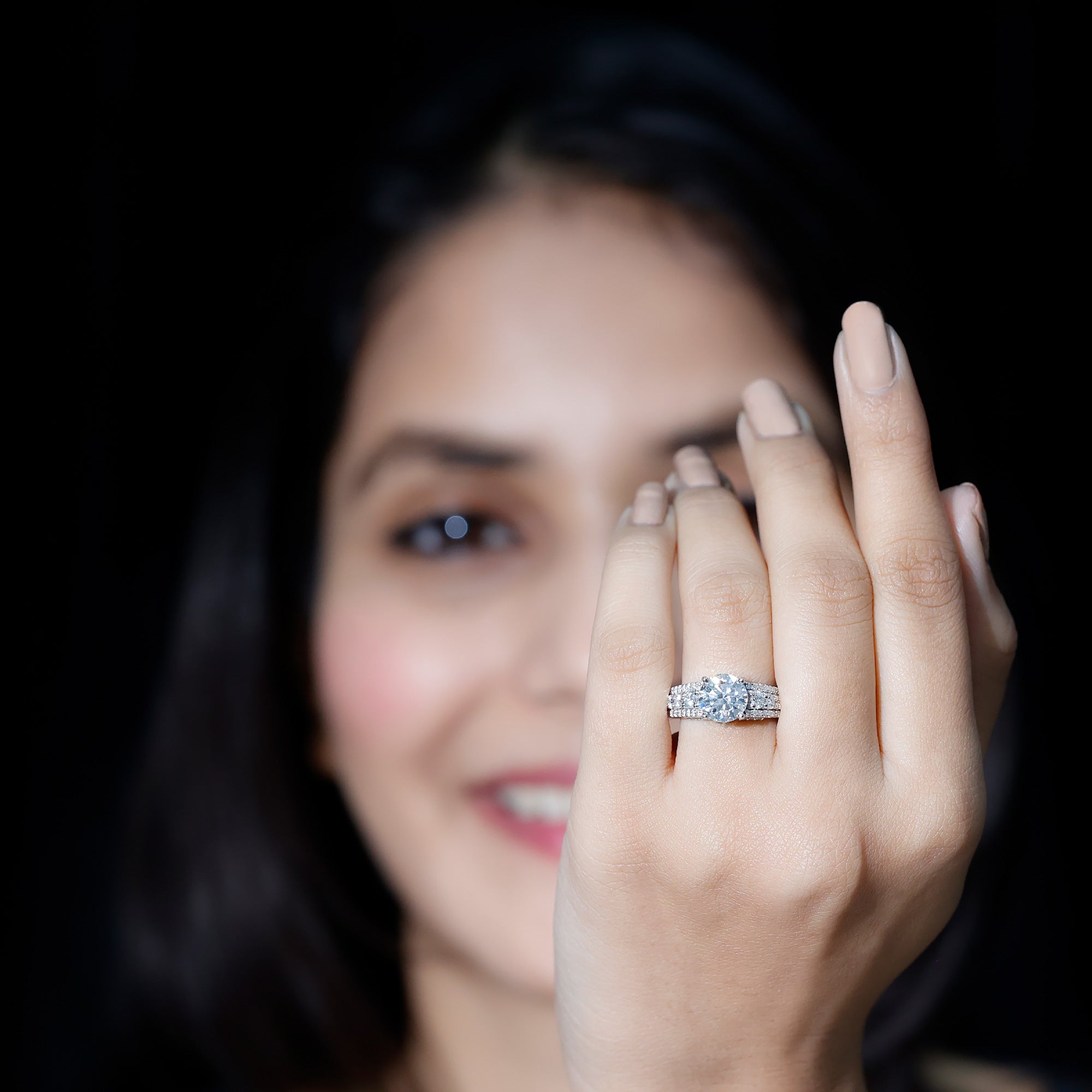 Round Cubic Zirconia Engagement Ring with Side Stones AAAA - Rosec Jewels
