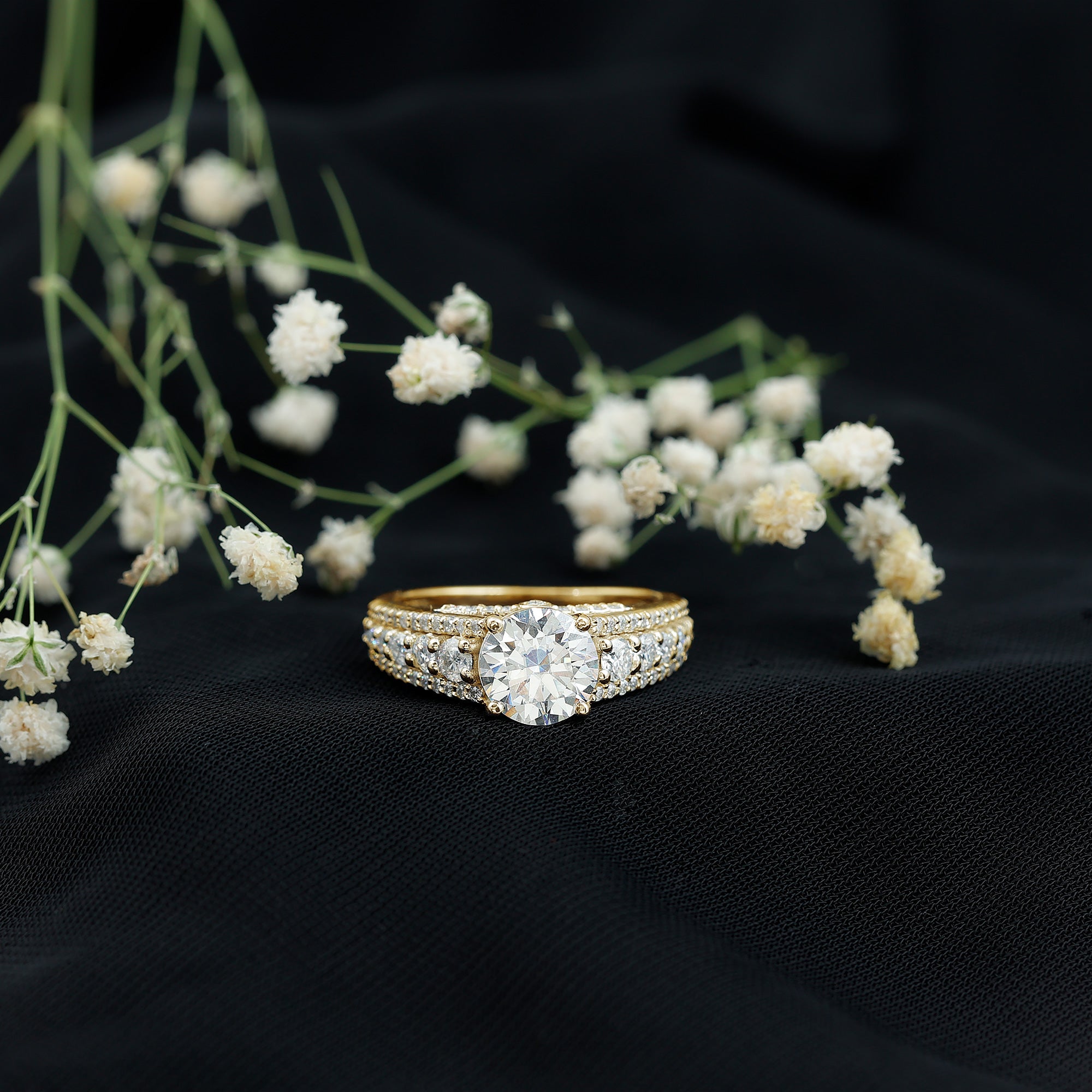 Round Cubic Zirconia Engagement Ring with Side Stones AAAA - Rosec Jewels