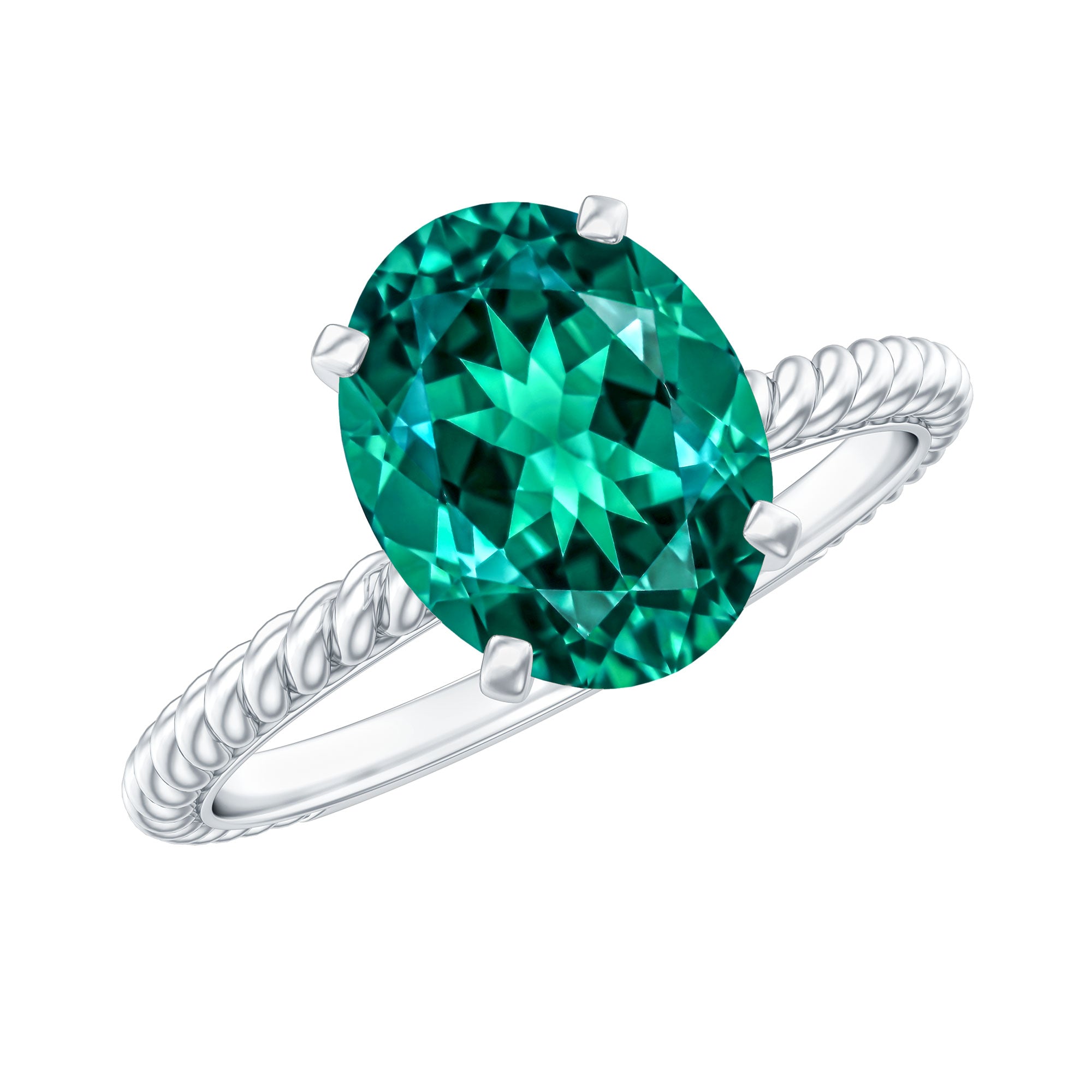 Certified 3 Carat Oval Lab Grown Emerald Ring for Engagement AAAA - Rosec Jewels