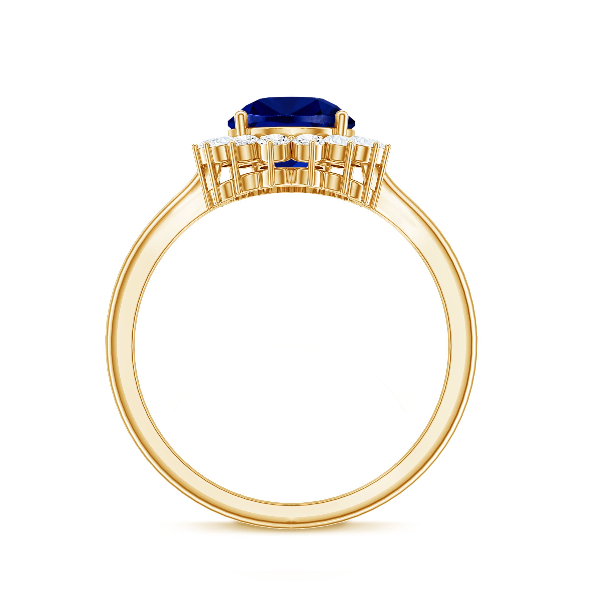 Certified 3.3 Carat Lab Grown Pear Shaped Blue Sapphire Engagement Ring with Diamond Halo AAAA - Rosec Jewels