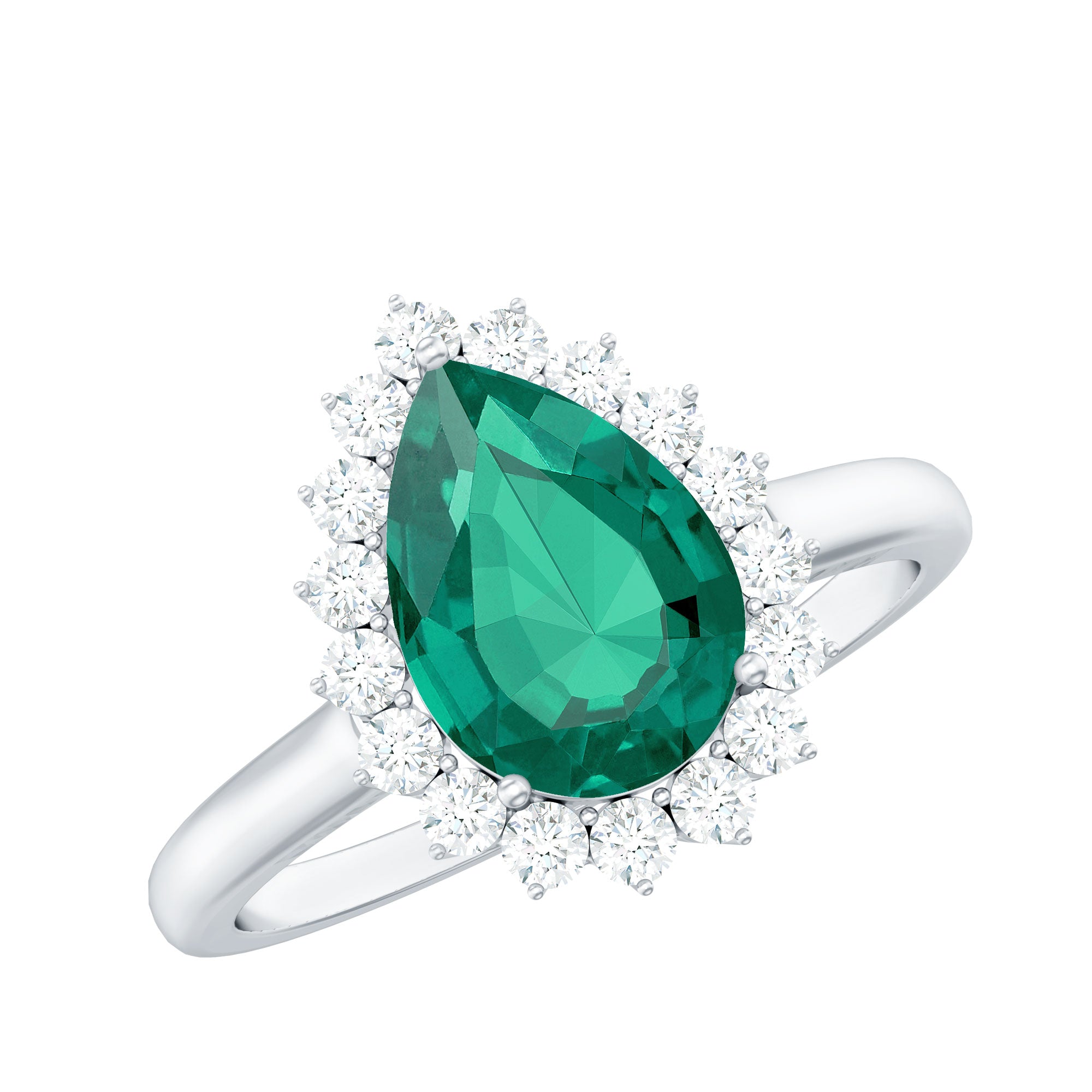 2 Carat Pear Cut Lab Created Emerald Halo Engagement Ring with Diamond AAAA - Rosec Jewels