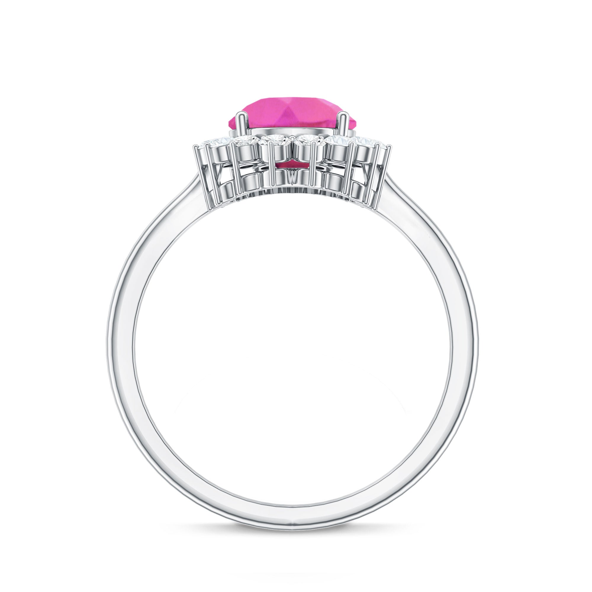 Pear Created Pink Sapphire and Diamond Halo Engagement Ring AAAA - Rosec Jewels