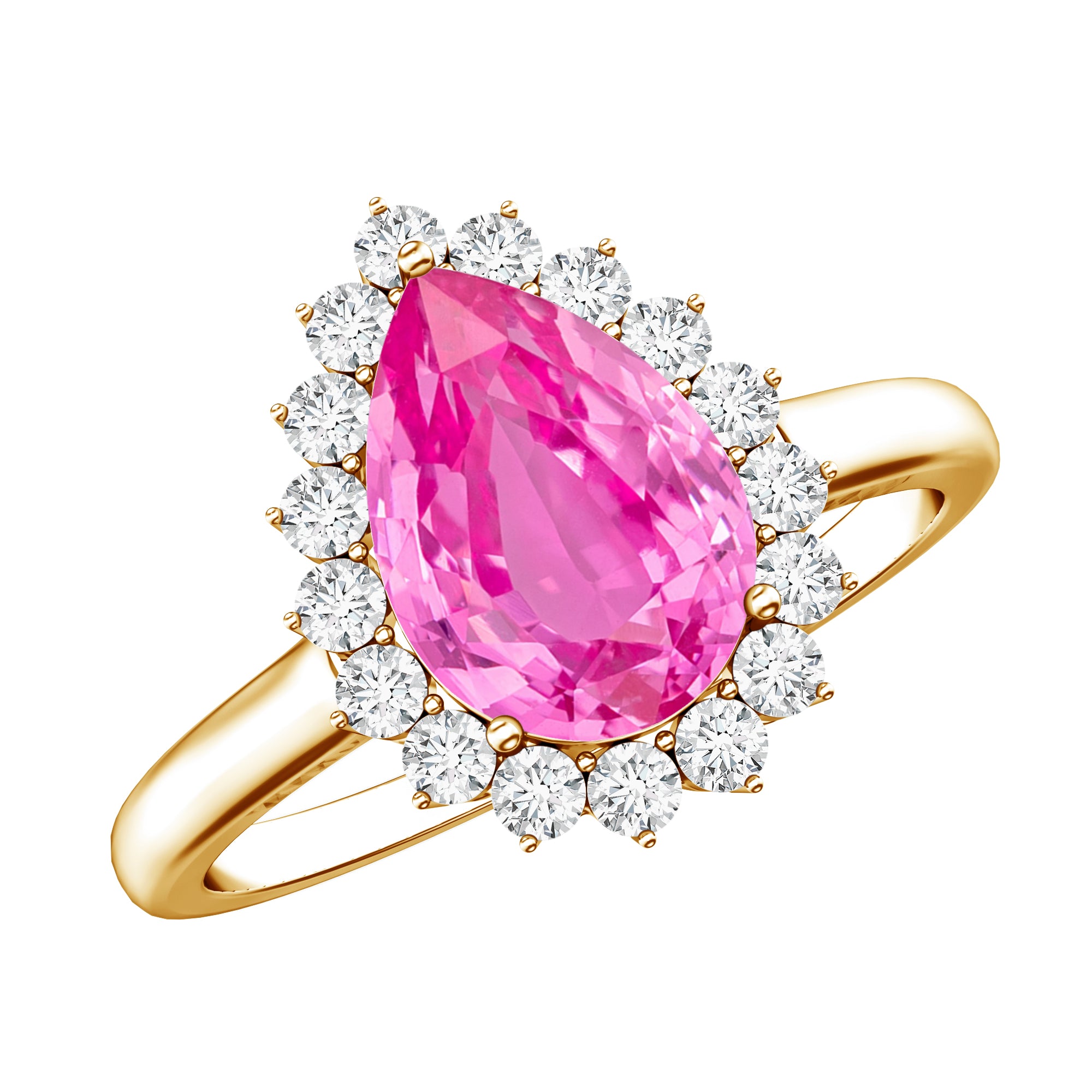 Pear Created Pink Sapphire and Diamond Halo Engagement Ring AAAA - Rosec Jewels