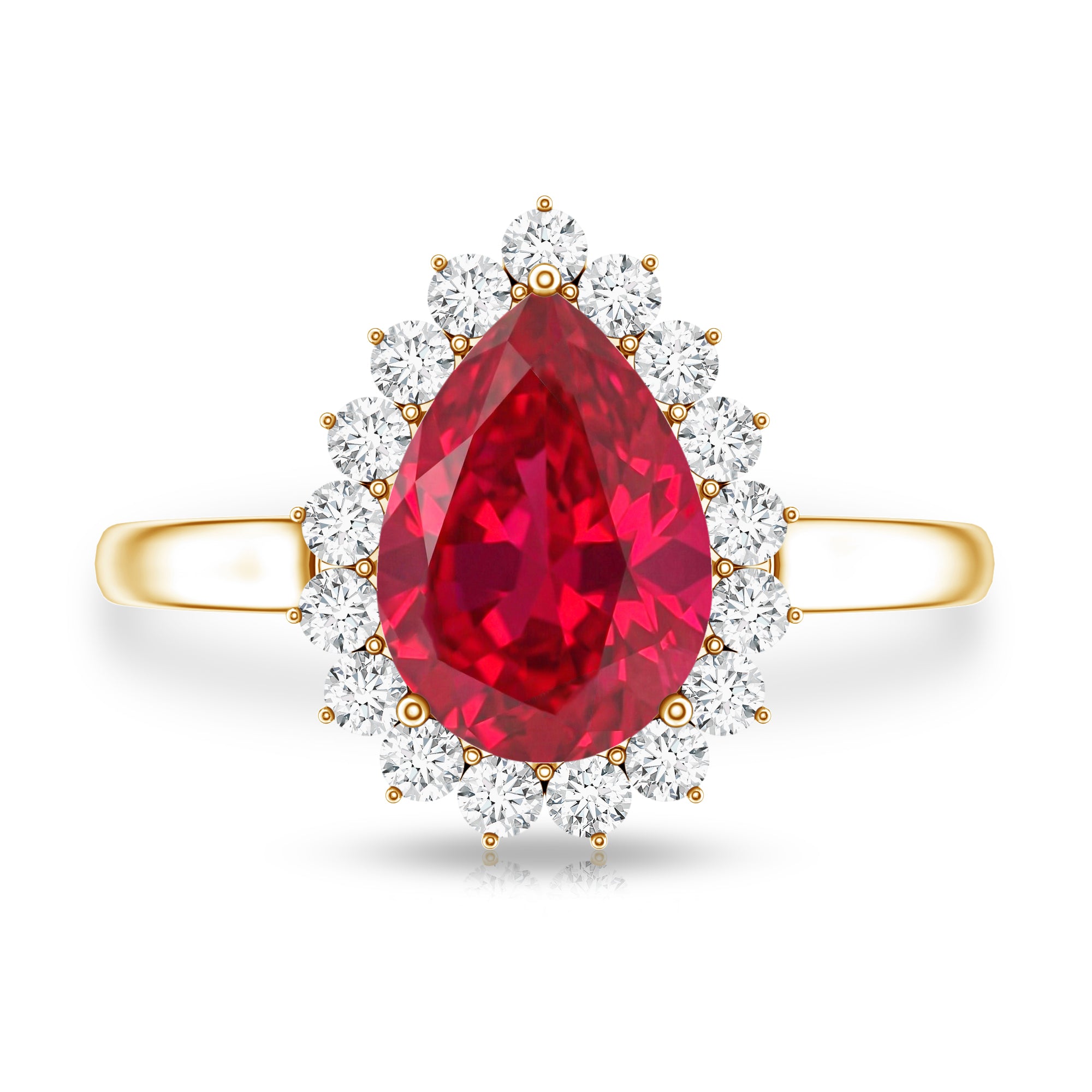Certified 2.9 Carat Lab Grown Ruby Teardrop Engagement Ring with Diamond Halo AAAA - Rosec Jewels