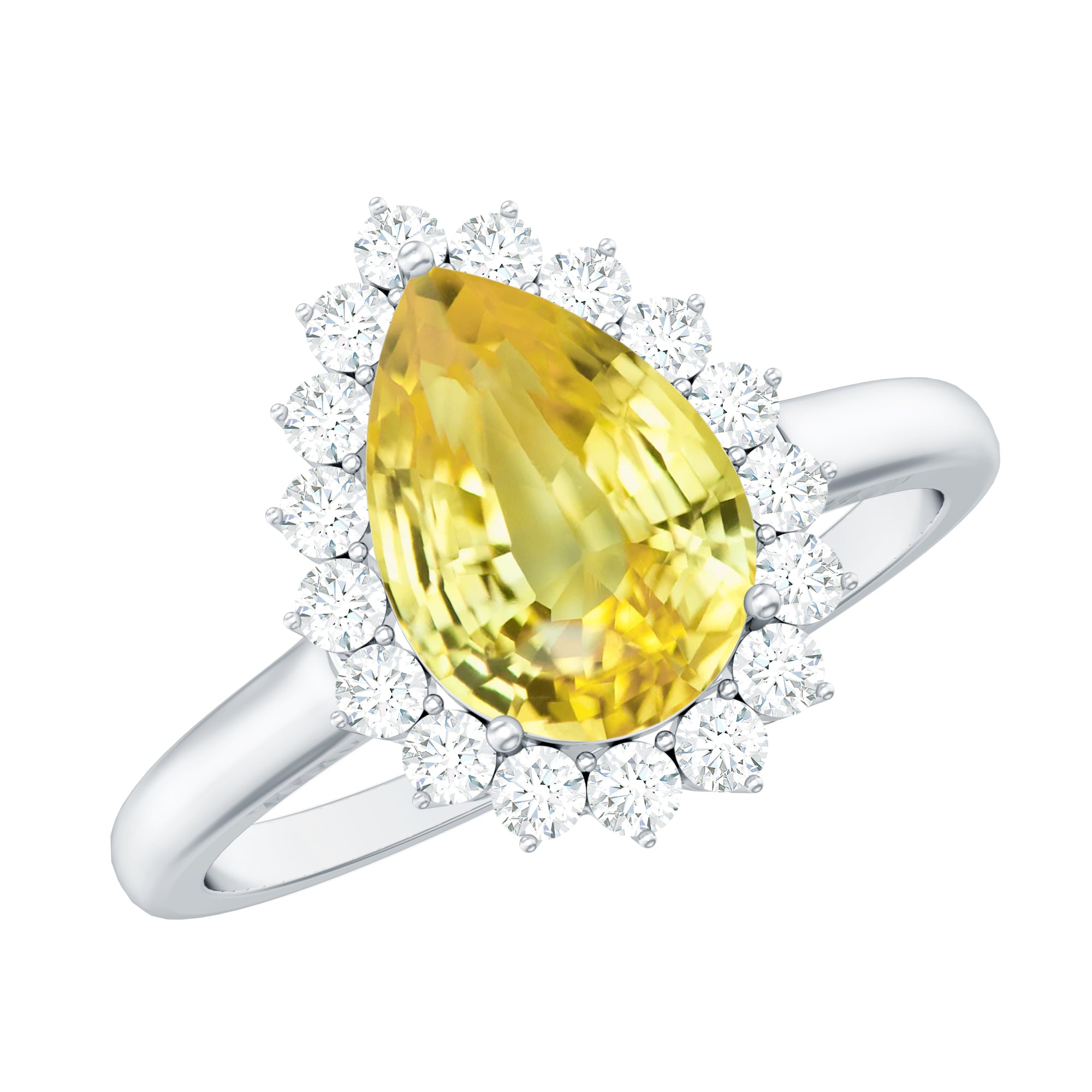 Lab-Created Yellow Sapphire Engagement Ring with Diamond Halo