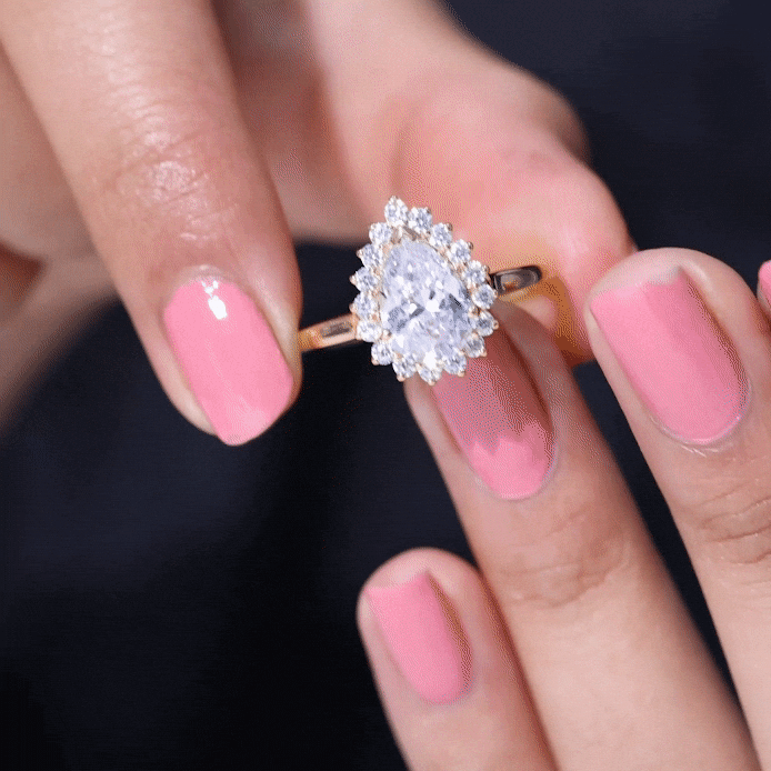 1.4 Carat Cubic Zirconia Teardrop Halo Engagement Ring AAAA - Rosec Jewels