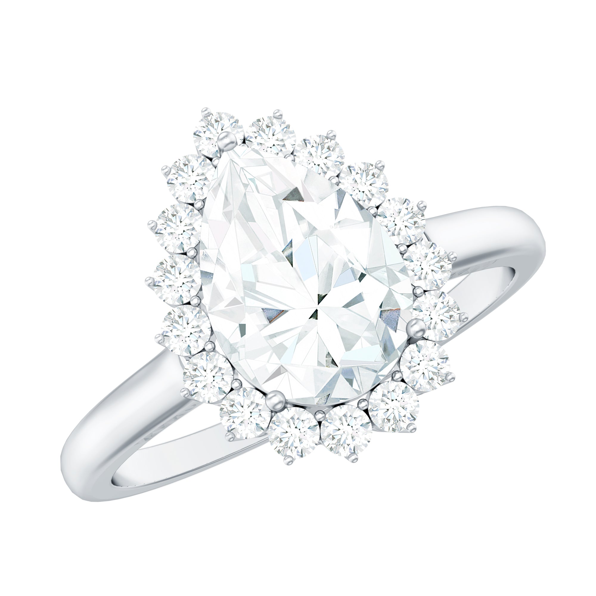 1.4 Carat Cubic Zirconia Teardrop Halo Engagement Ring AAAA - Rosec Jewels