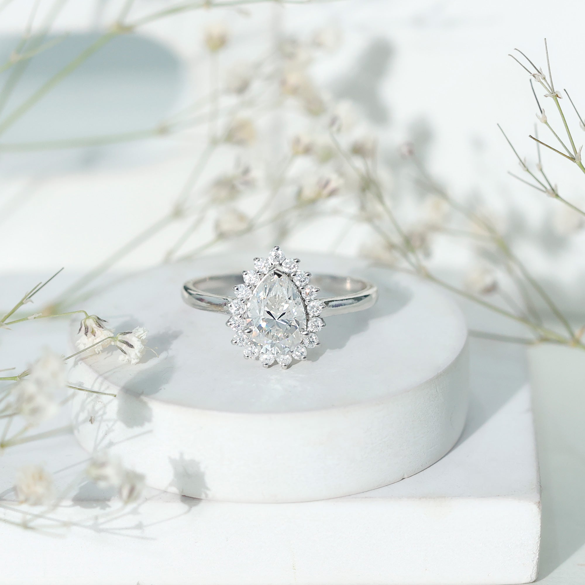 1.4 Carat Cubic Zirconia Teardrop Halo Engagement Ring AAAA - Rosec Jewels