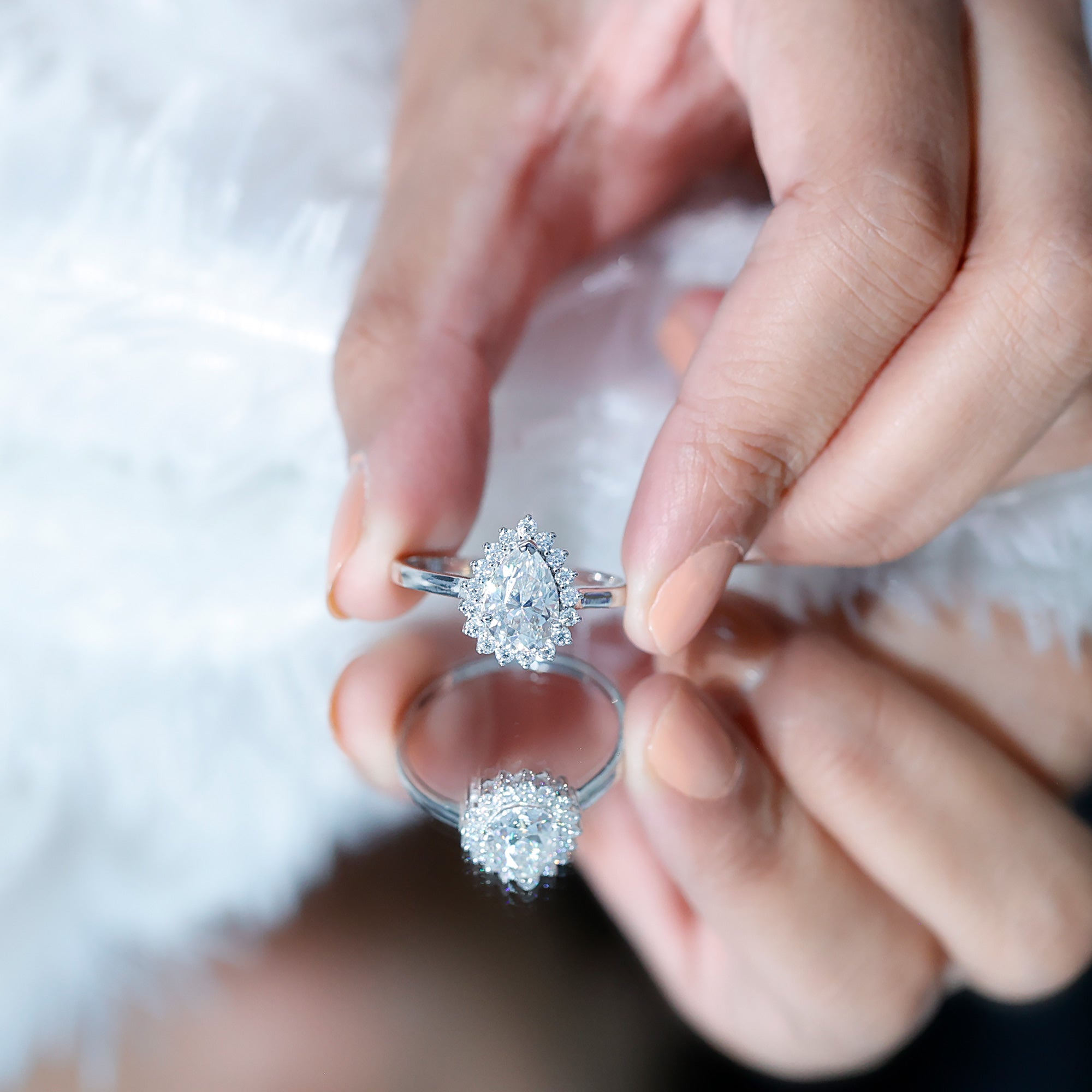 1.4 Carat Cubic Zirconia Teardrop Halo Engagement Ring AAAA - Rosec Jewels
