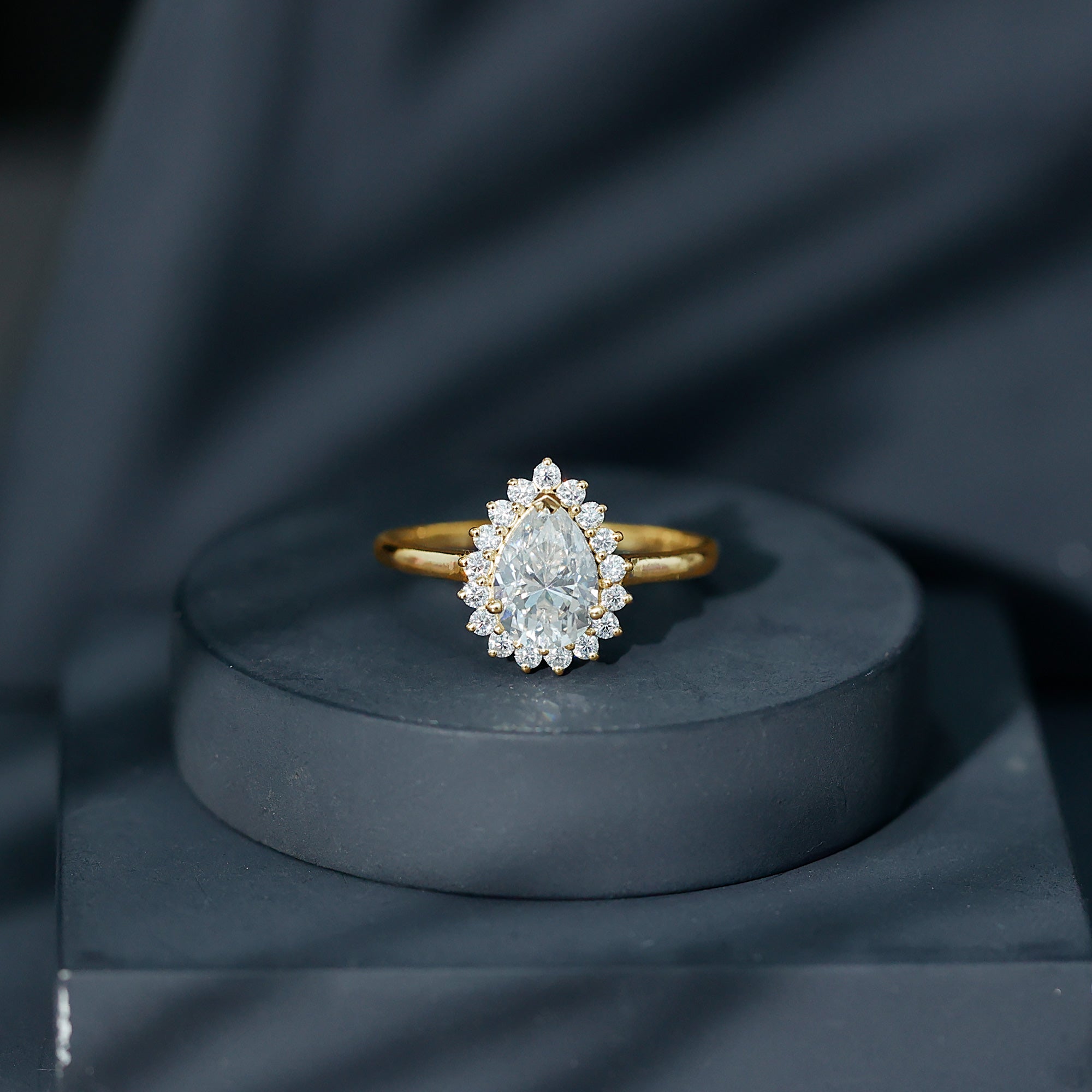 1.4 Carat Cubic Zirconia Teardrop Halo Engagement Ring AAAA - Rosec Jewels