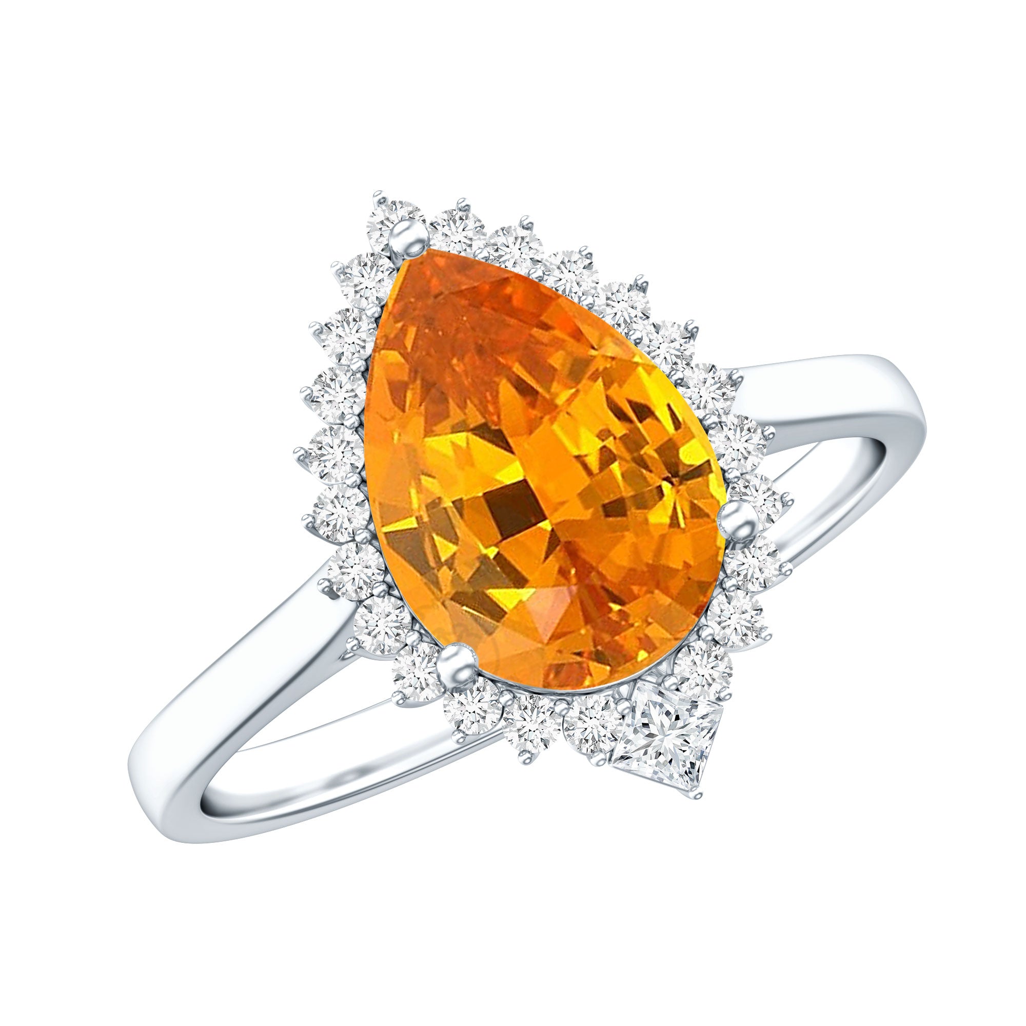 Certified 2.5 Carat Lab Grown Orange Sapphire Engagement Ring with Real Diamond Halo AAAA - Rosec Jewels