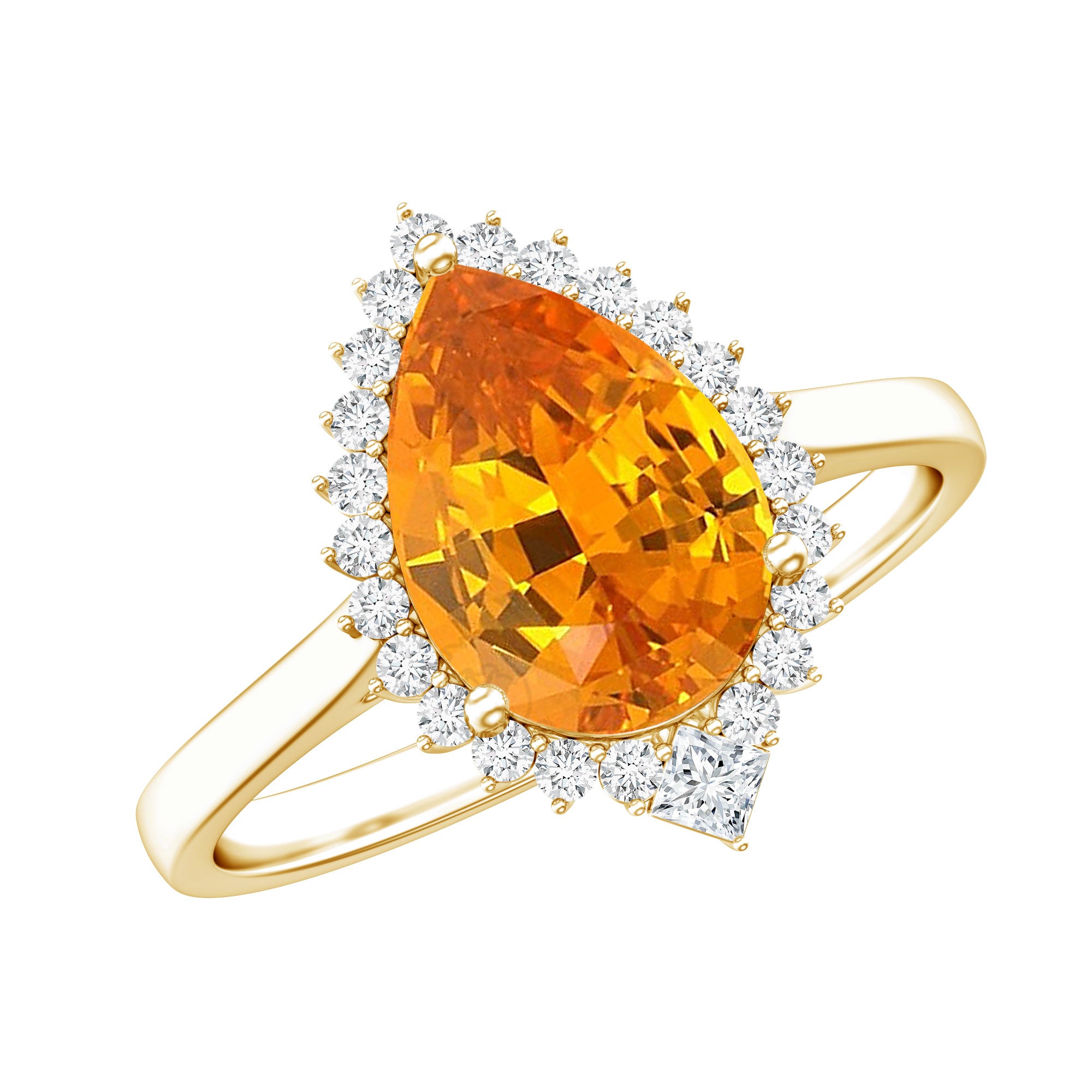 Certified 2.5 Carat Lab Grown Orange Sapphire Engagement Ring with Real Diamond Halo AAAA - Rosec Jewels