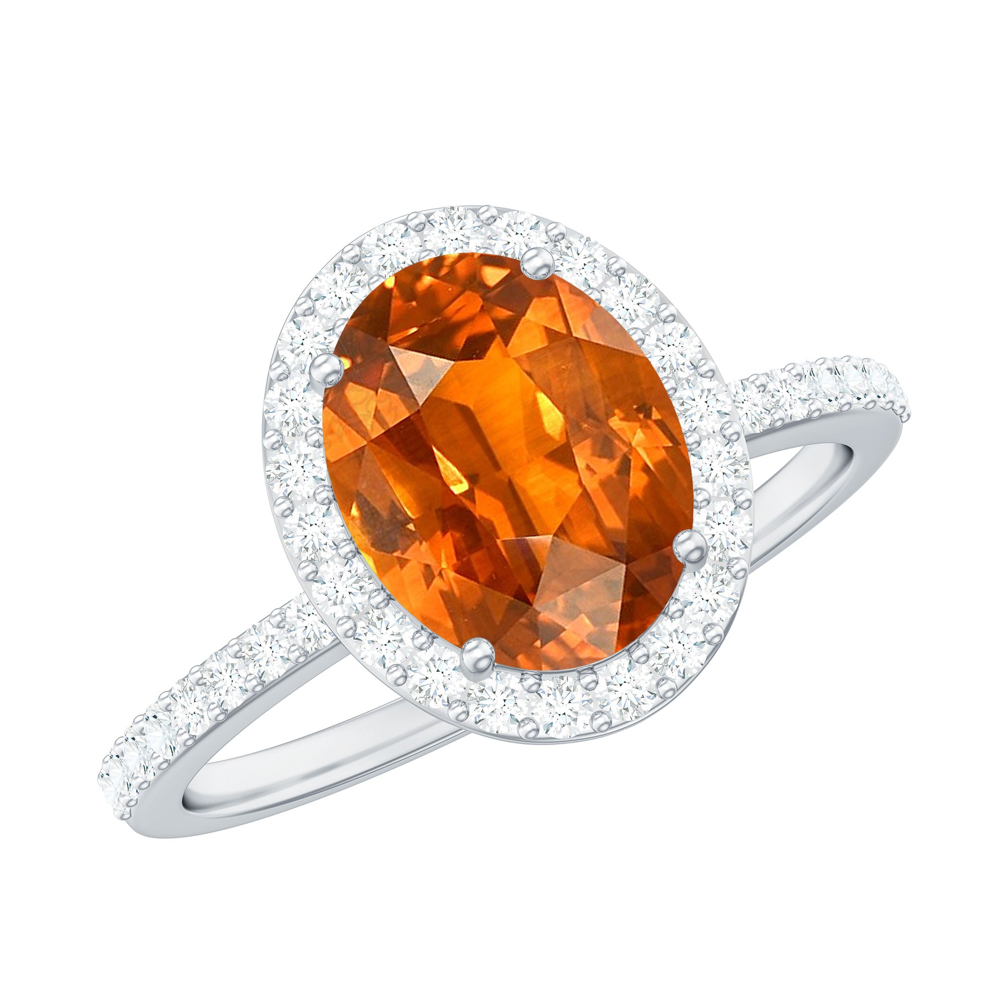 Created Orange Sapphire and Diamond Halo Engagement Ring