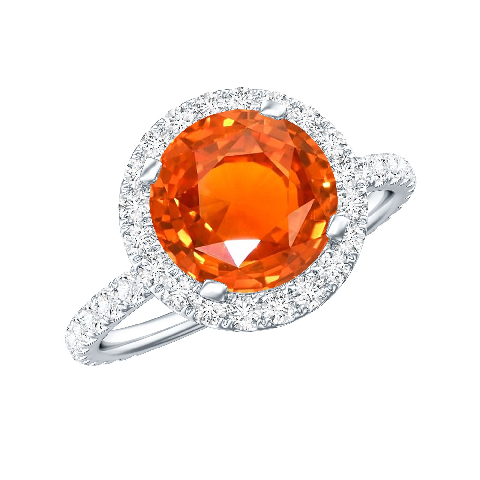 Certified 2.25 Carat Lab Grown Orange Sapphire Engagement Ring with Diamond Halo AAAA - Rosec Jewels