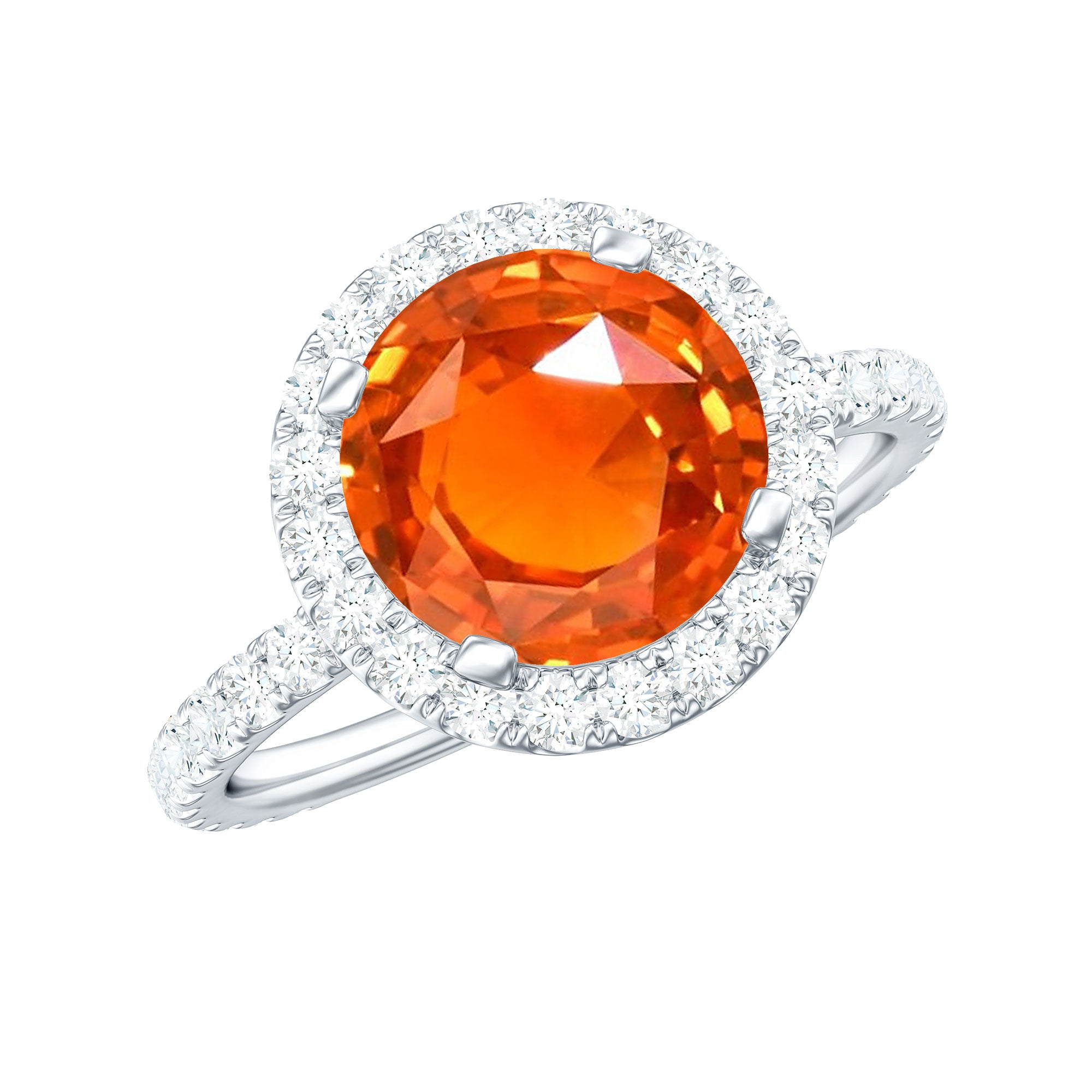 Created Orange Sapphire Engagement Ring with Diamond Halo