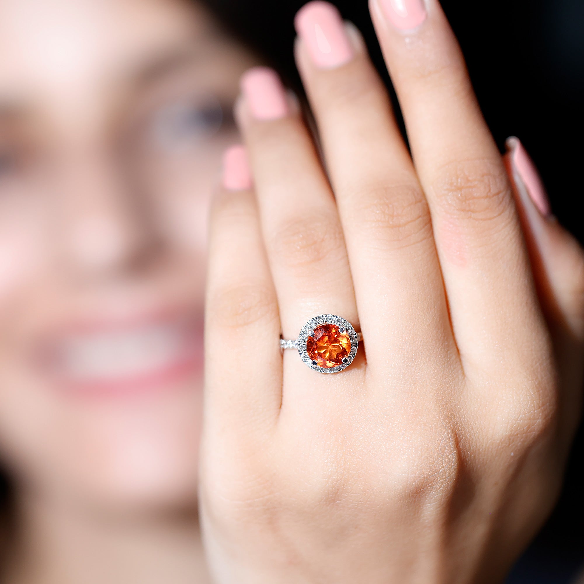 Certified 2.25 Carat Lab Grown Orange Sapphire Engagement Ring with Diamond Halo AAAA - Rosec Jewels