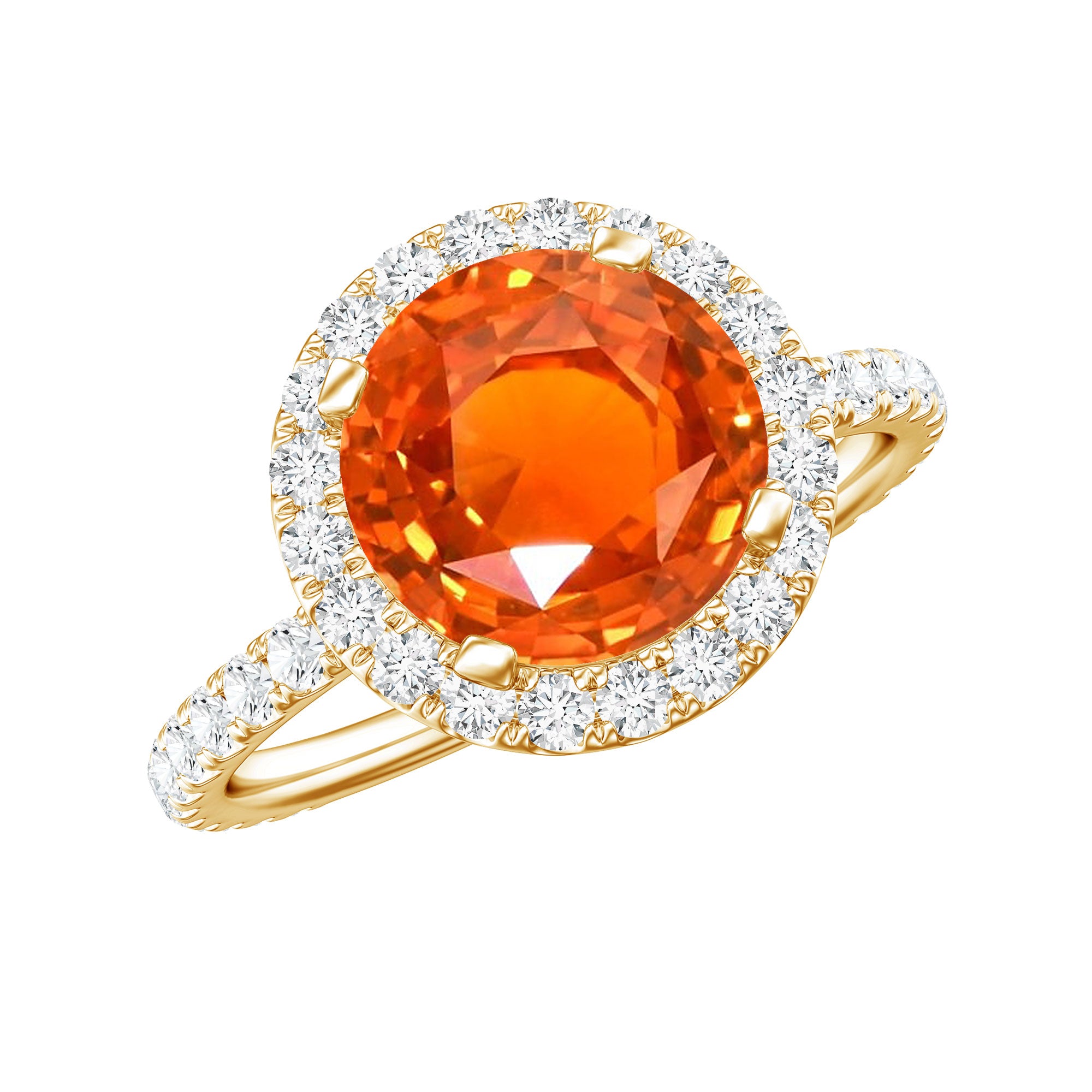 Certified 2.25 Carat Lab Grown Orange Sapphire Engagement Ring with Diamond Halo AAAA - Rosec Jewels