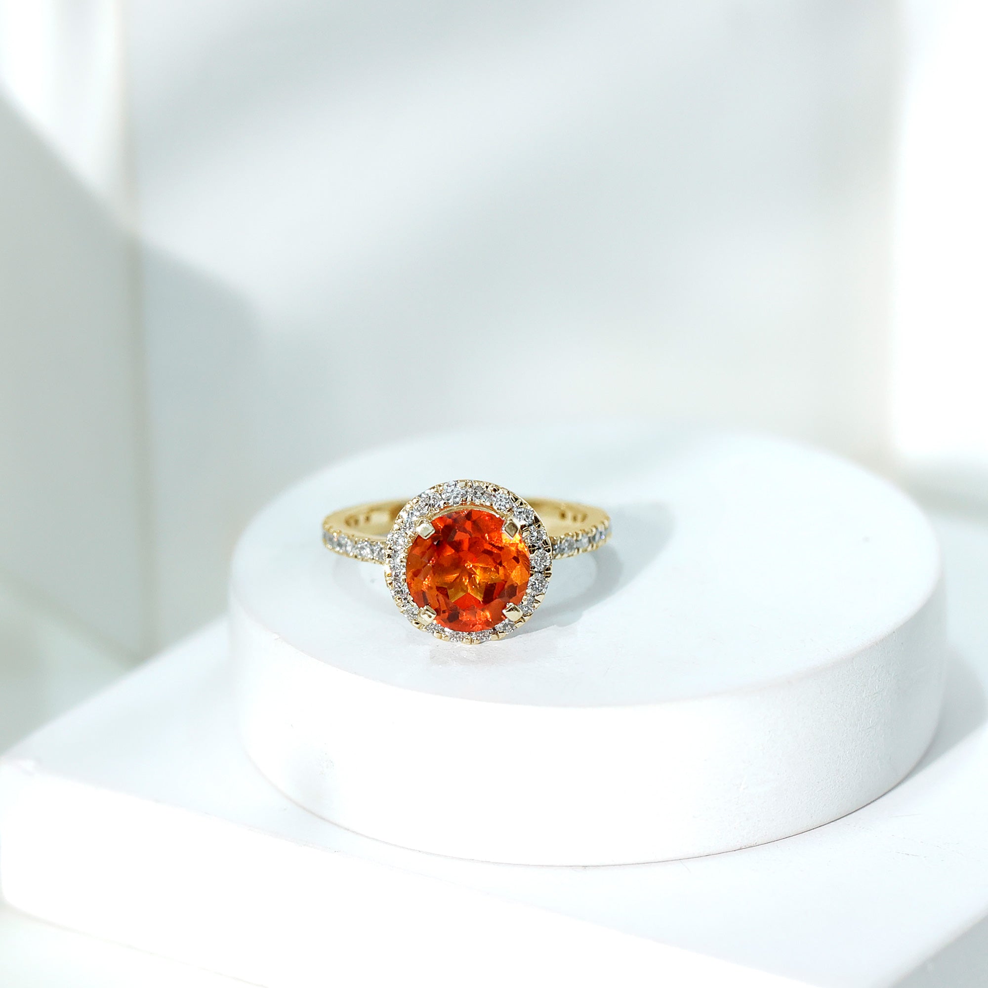 Certified 2.25 Carat Lab Grown Orange Sapphire Engagement Ring with Diamond Halo AAAA - Rosec Jewels
