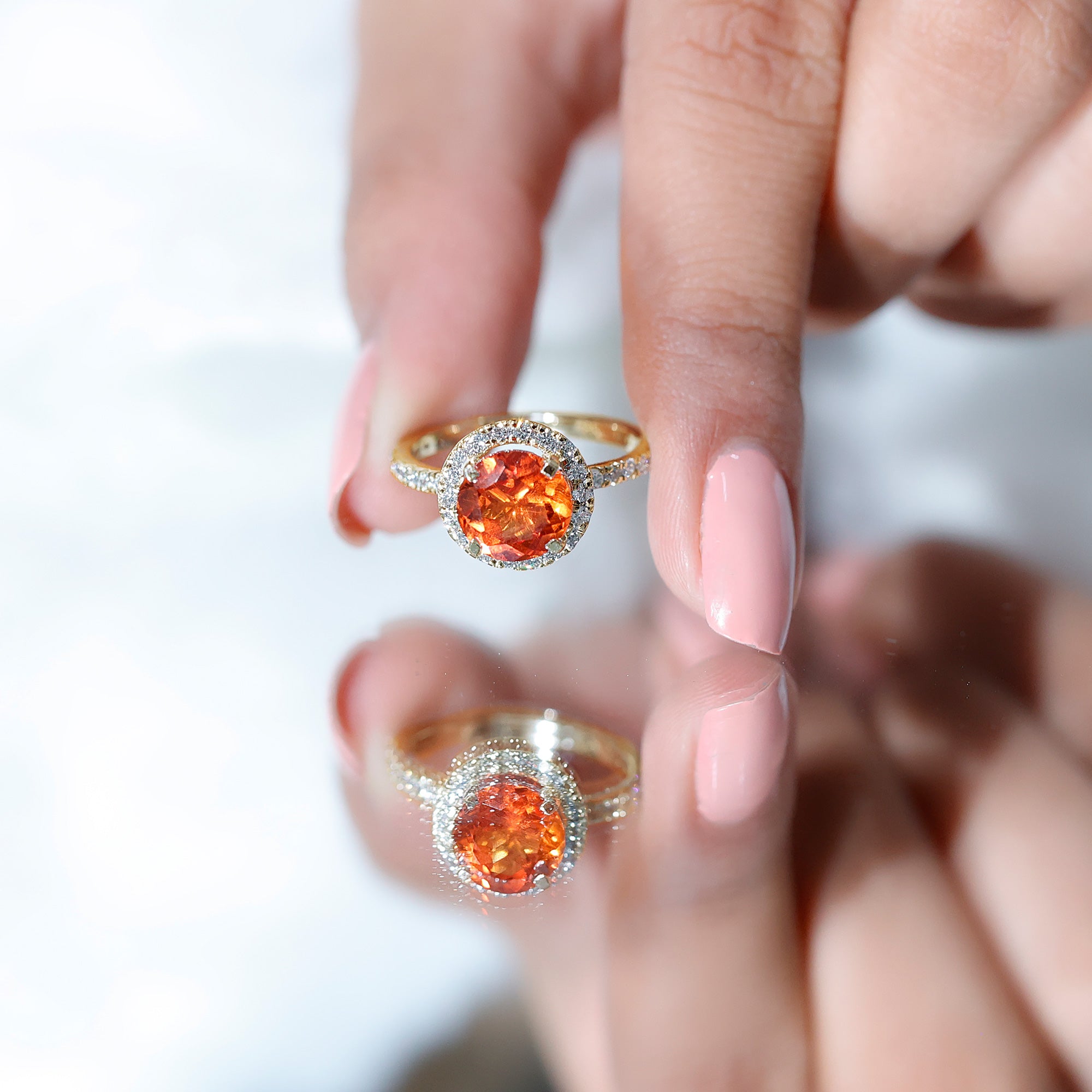 Certified 2.25 Carat Lab Grown Orange Sapphire Engagement Ring with Diamond Halo AAAA - Rosec Jewels