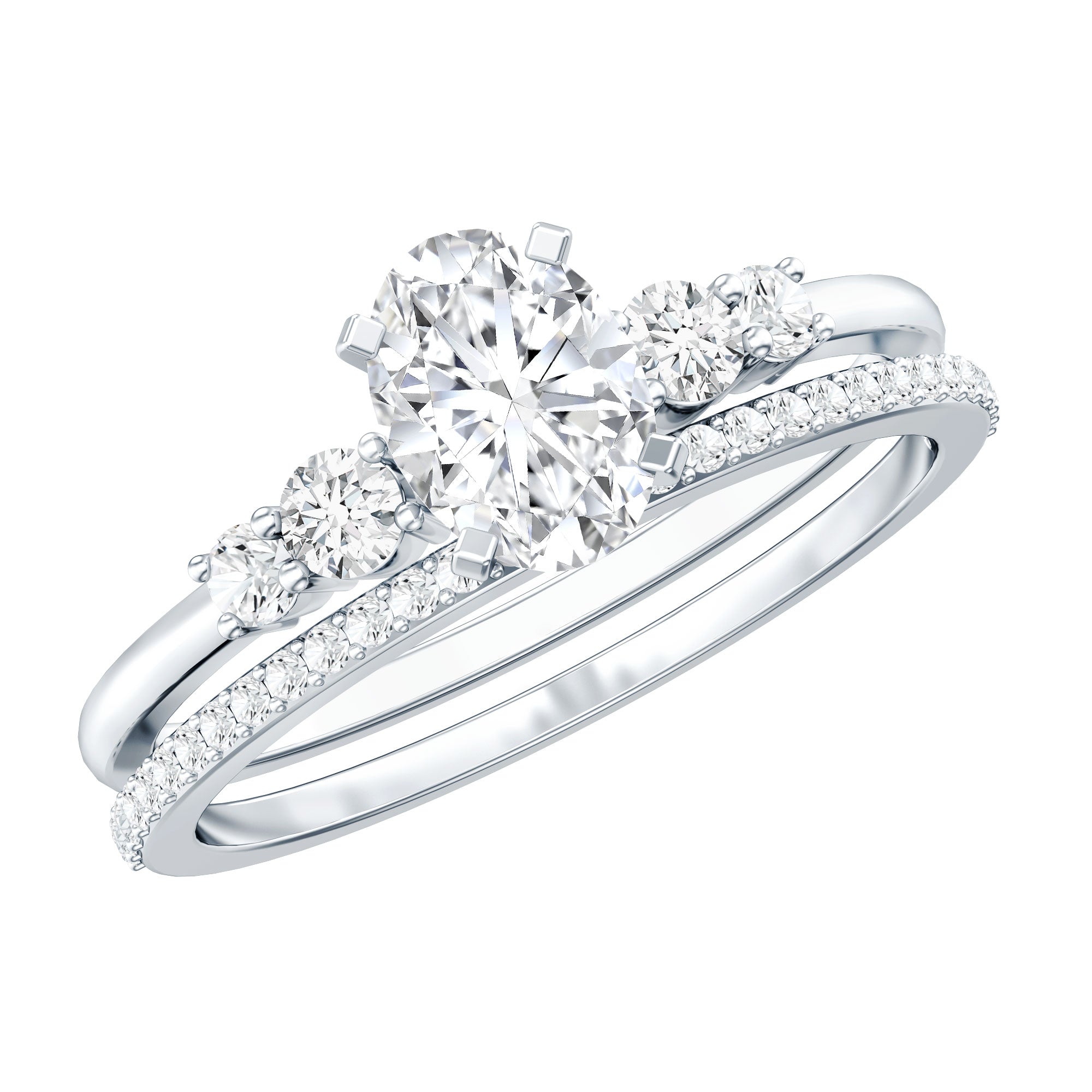 Certified 0.75 Carat Oval Lab Grown Diamond Wedding Bridal Ring Set Lab - ( EF-VS ) - Rosec Jewels