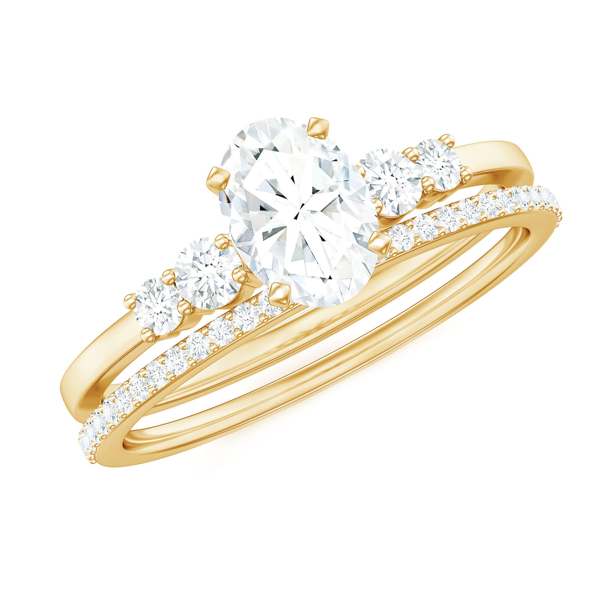 Certified 0.75 Carat Oval Lab Grown Diamond Wedding Bridal Ring Set Lab - ( EF-VS ) - Rosec Jewels
