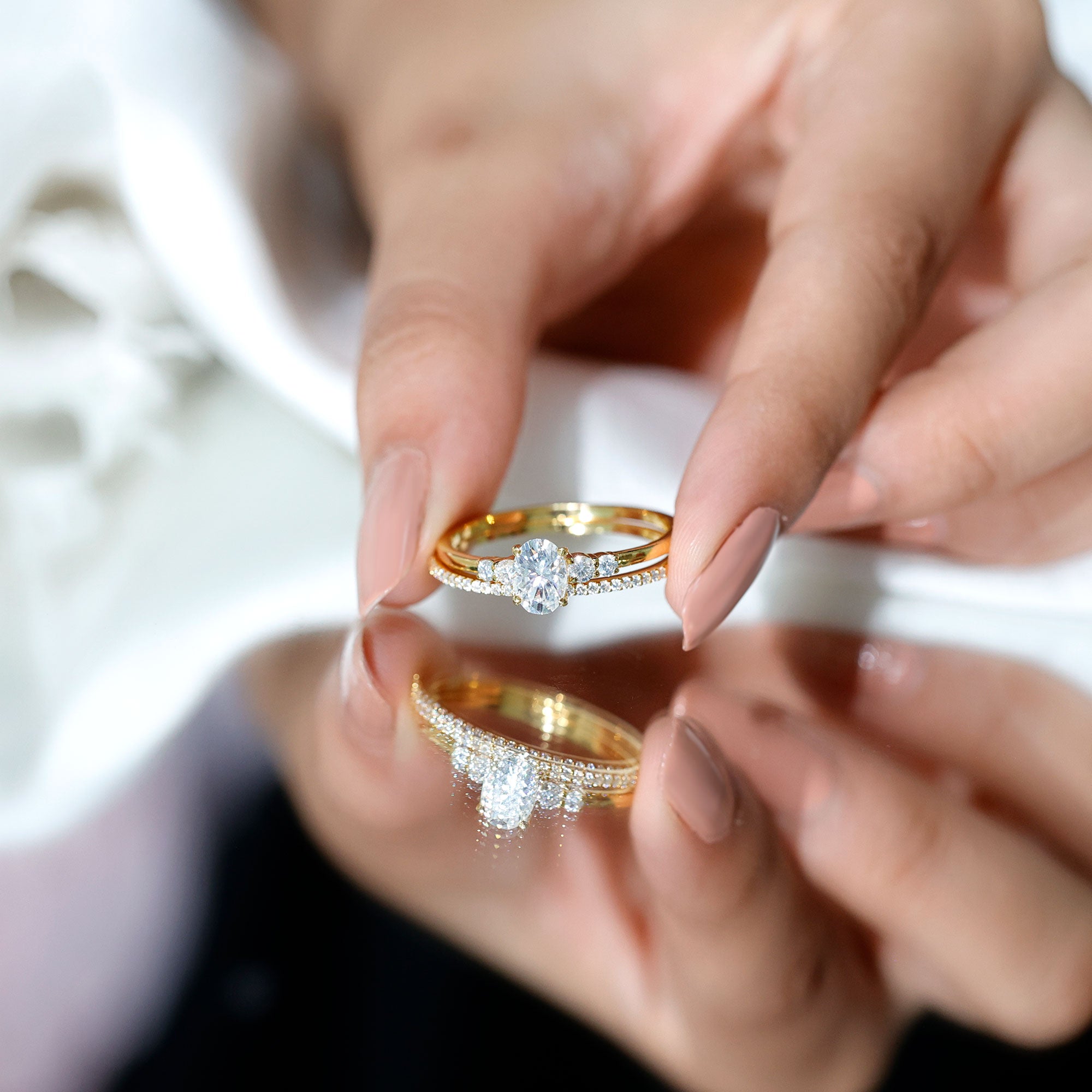 Certified 0.75 Carat Oval Lab Grown Diamond Wedding Bridal Ring Set Lab - ( EF-VS ) - Rosec Jewels