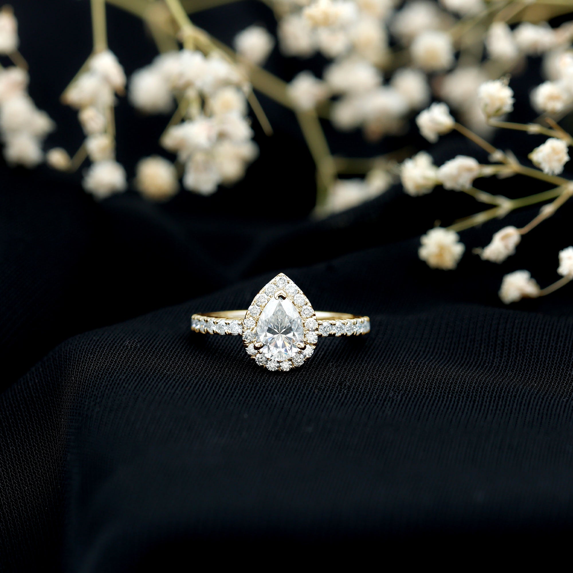 Certified Lab Grown Diamond Teardrop Halo Engagement Ring Lab - ( EF-VS ) - Rosec Jewels