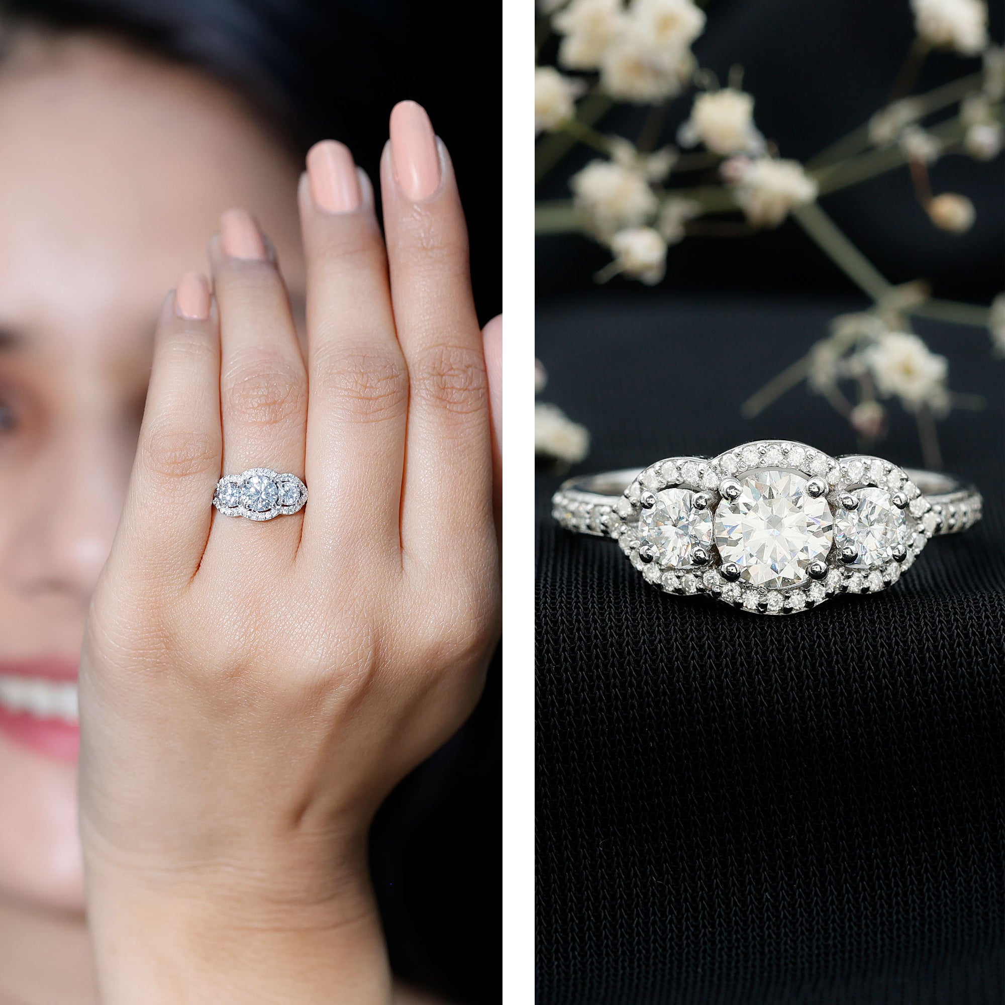 Certified Lab Grown Diamond 3 Stone Engagement Ring Lab - ( EF-VS ) - Rosec Jewels