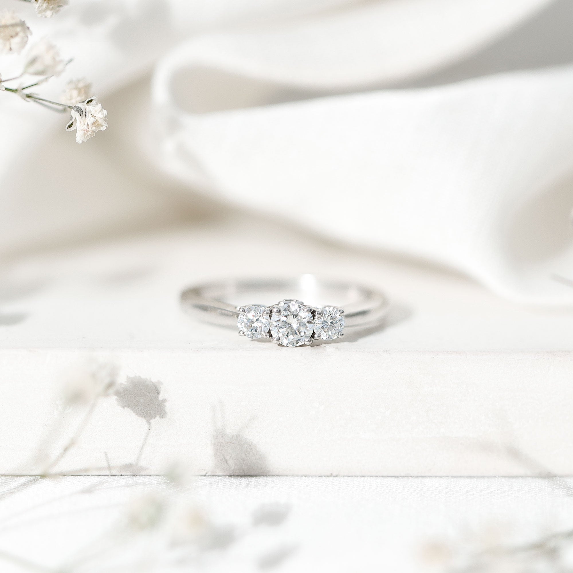 Lab Grown Diamond Minimal 3 Stone Engagement Ring Lab - ( EF-VS ) - Rosec Jewels