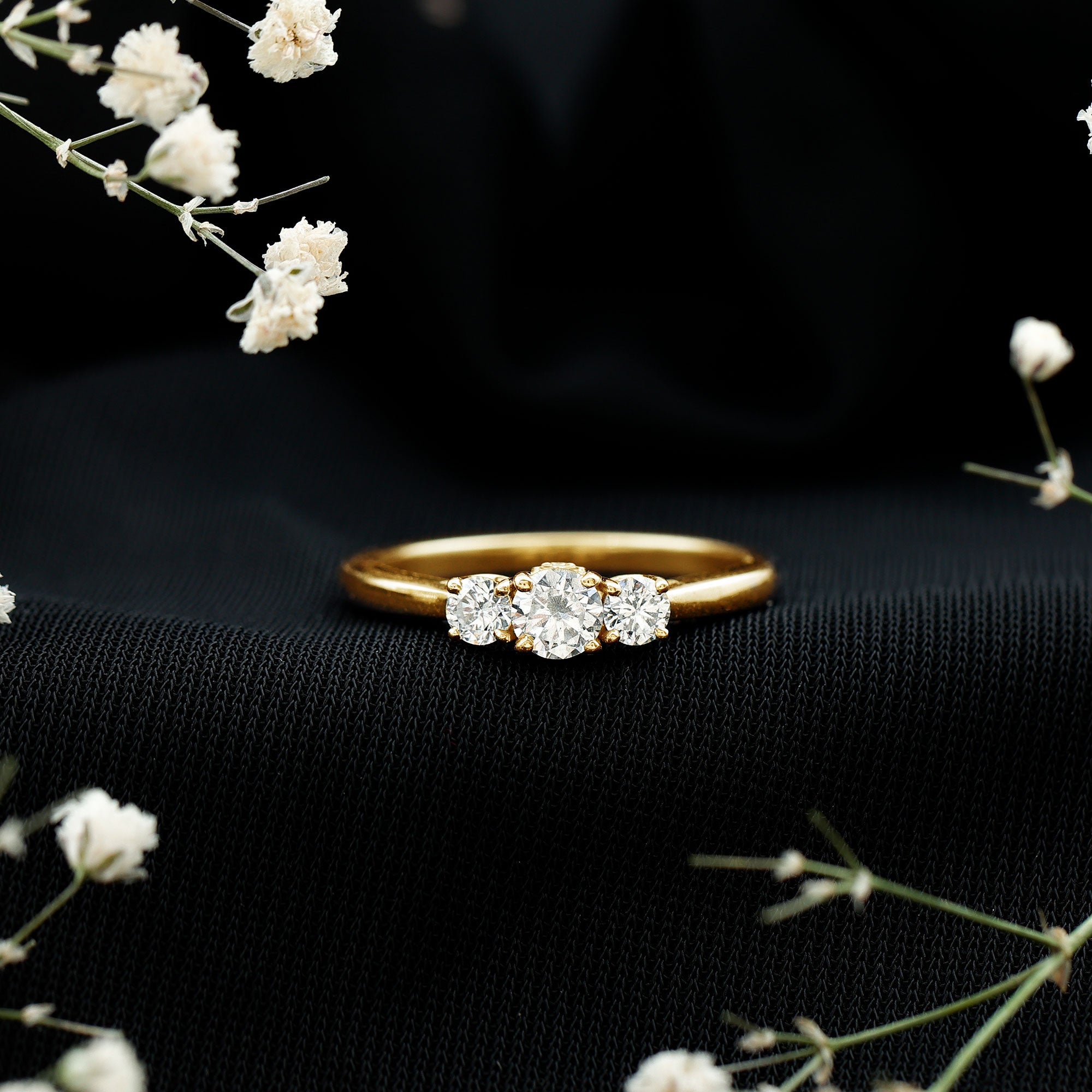 Lab Grown Diamond Minimal 3 Stone Engagement Ring Lab - ( EF-VS ) - Rosec Jewels