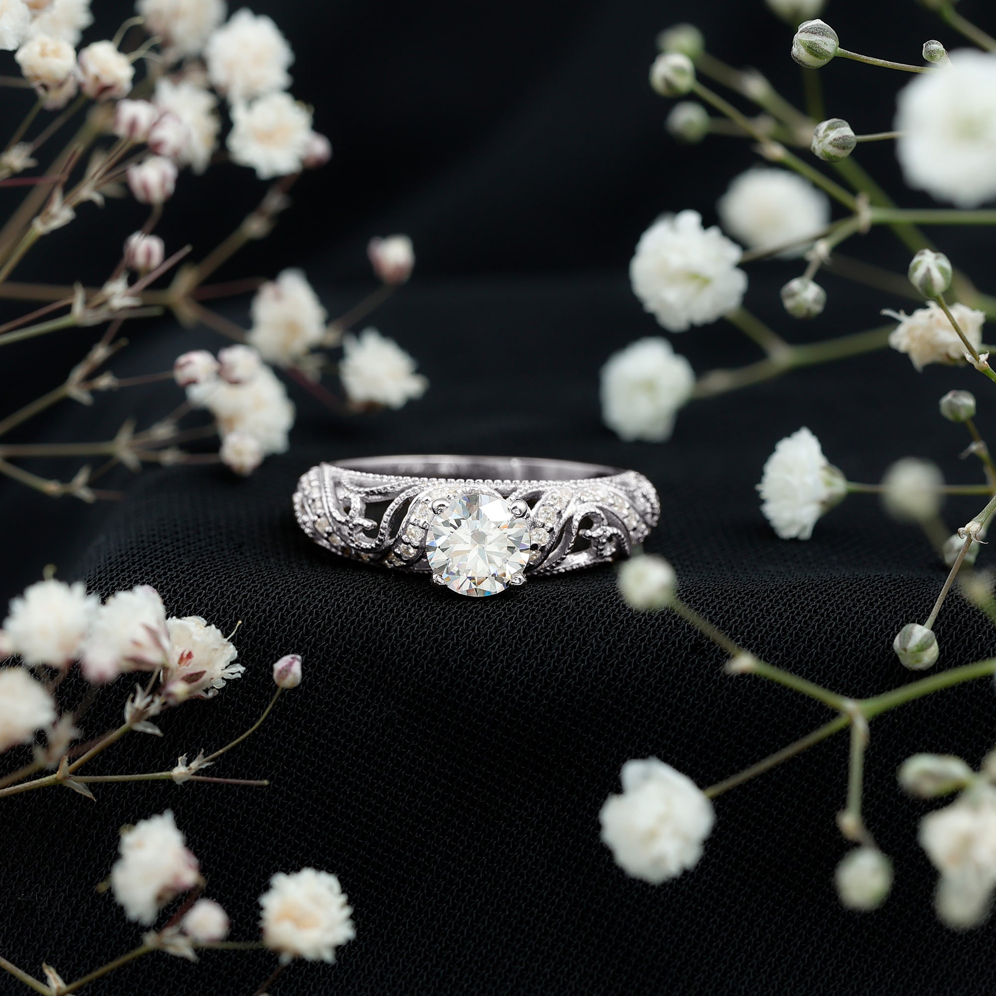 Certified 6 MM Lab Grown Diamond Designer Engagement Ring Lab - ( EF-VS ) - Rosec Jewels