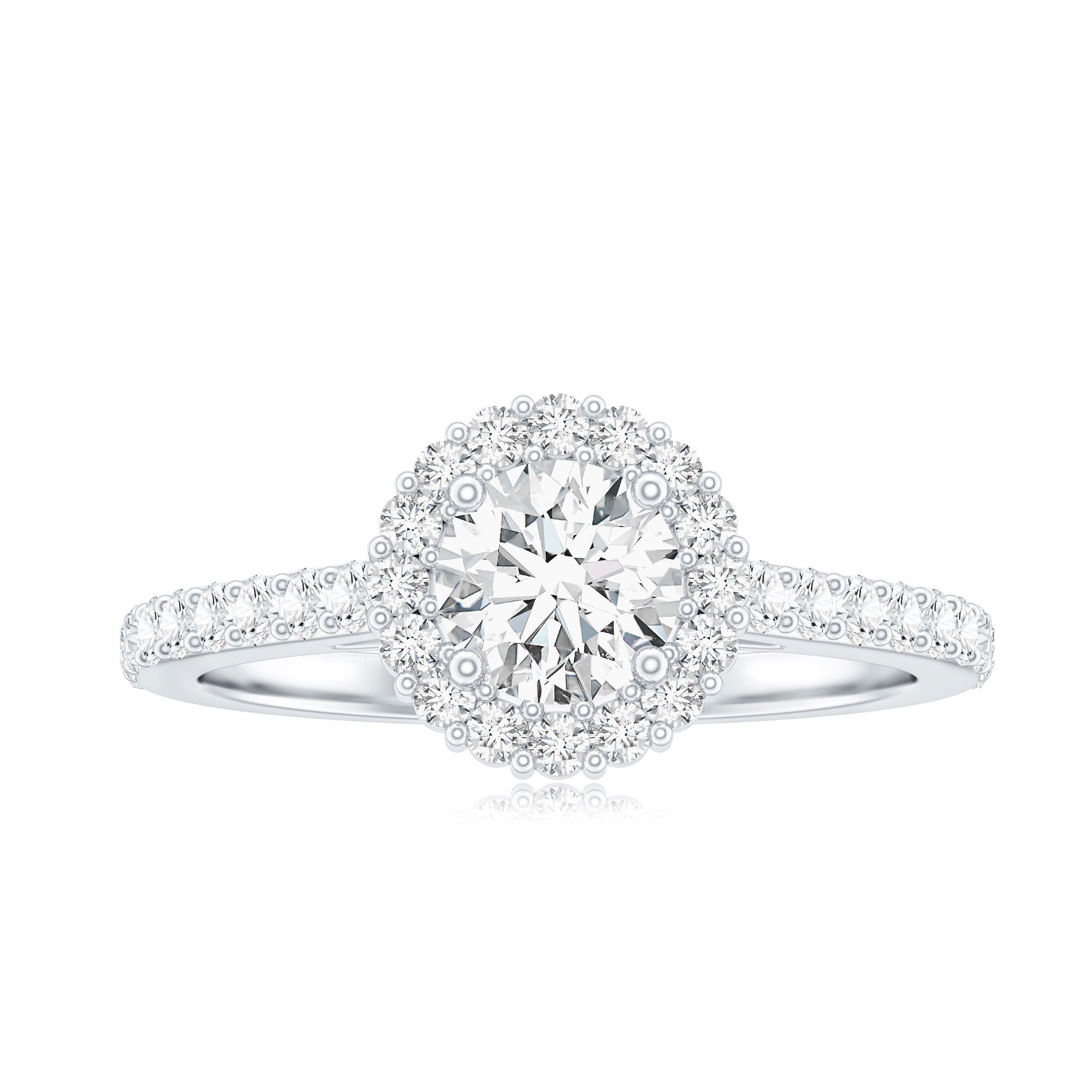 Rosec Jewels-Lab Grown Diamond Halo Engagement Ring With Side Stones