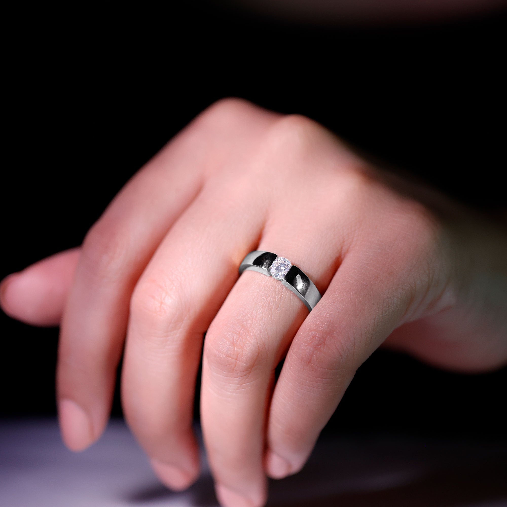 0.4 Carat Tension Mount Set Lab Grown Diamond Solitaire Band Ring Lab - ( EF-VS ) - Rosec Jewels
