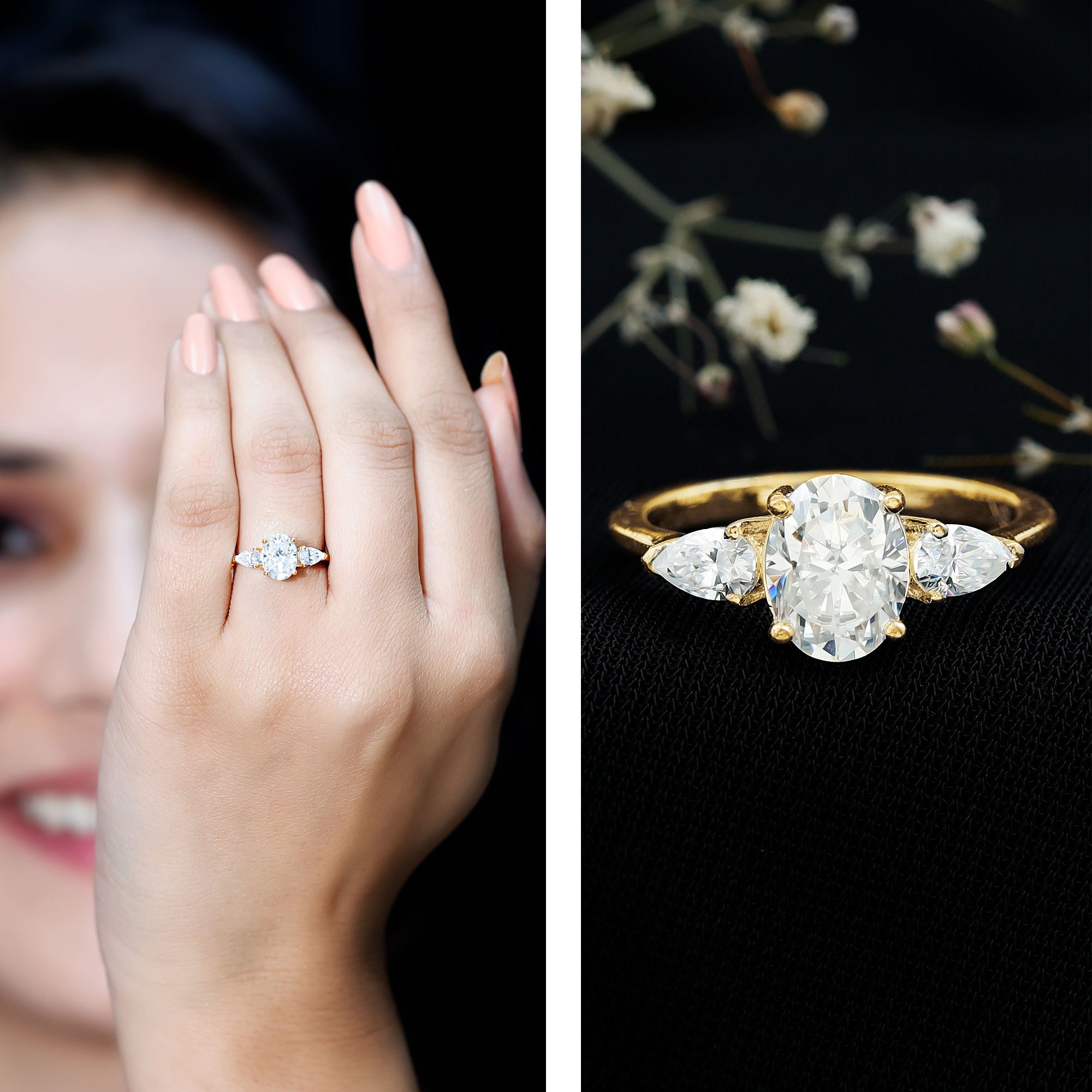 Rosec Jewels-Lab Grown Diamond Past Present Future Engagement Ring For Women