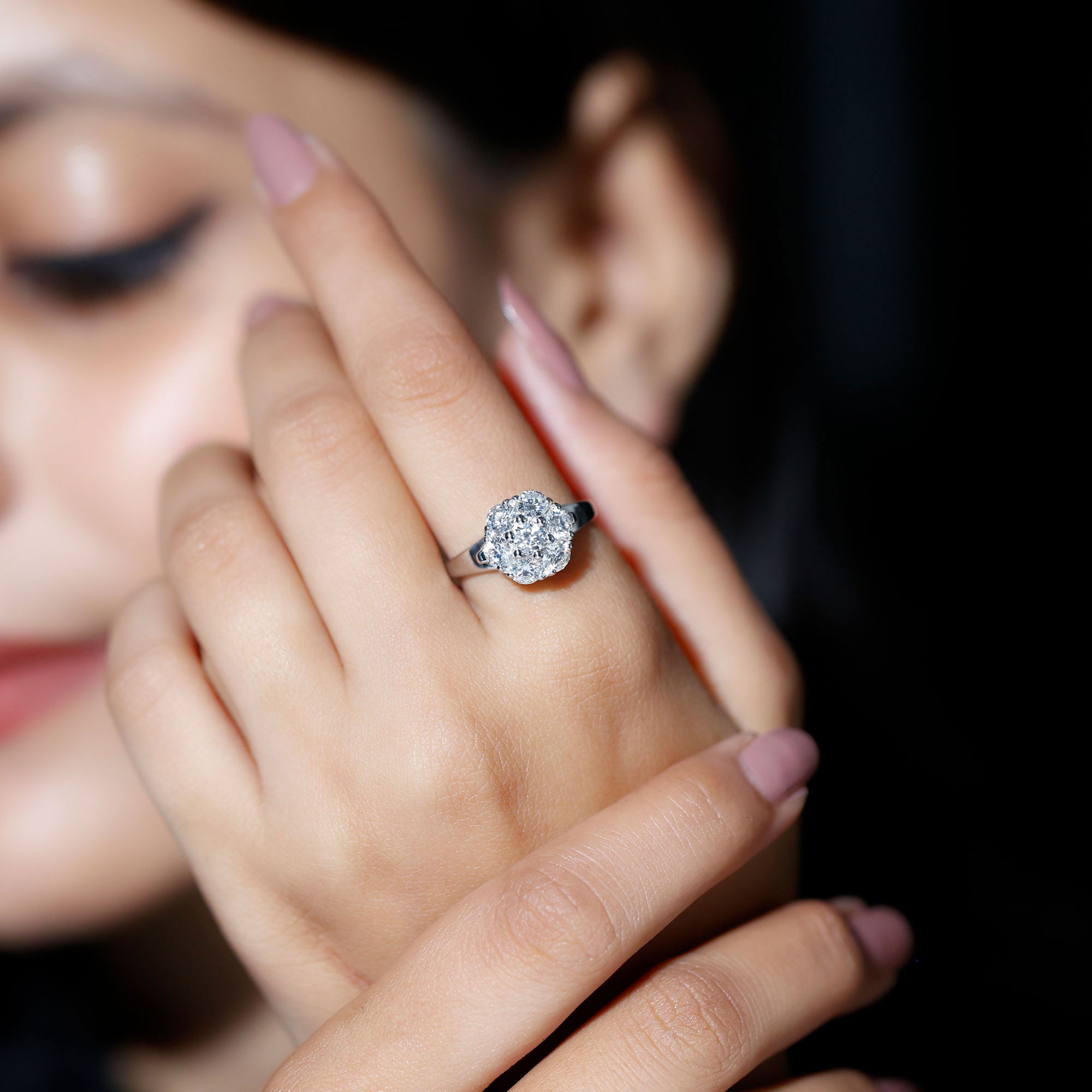 Certified Lab Grown Diamond Flower Engagement Ring Lab - ( EF-VS ) - Rosec Jewels