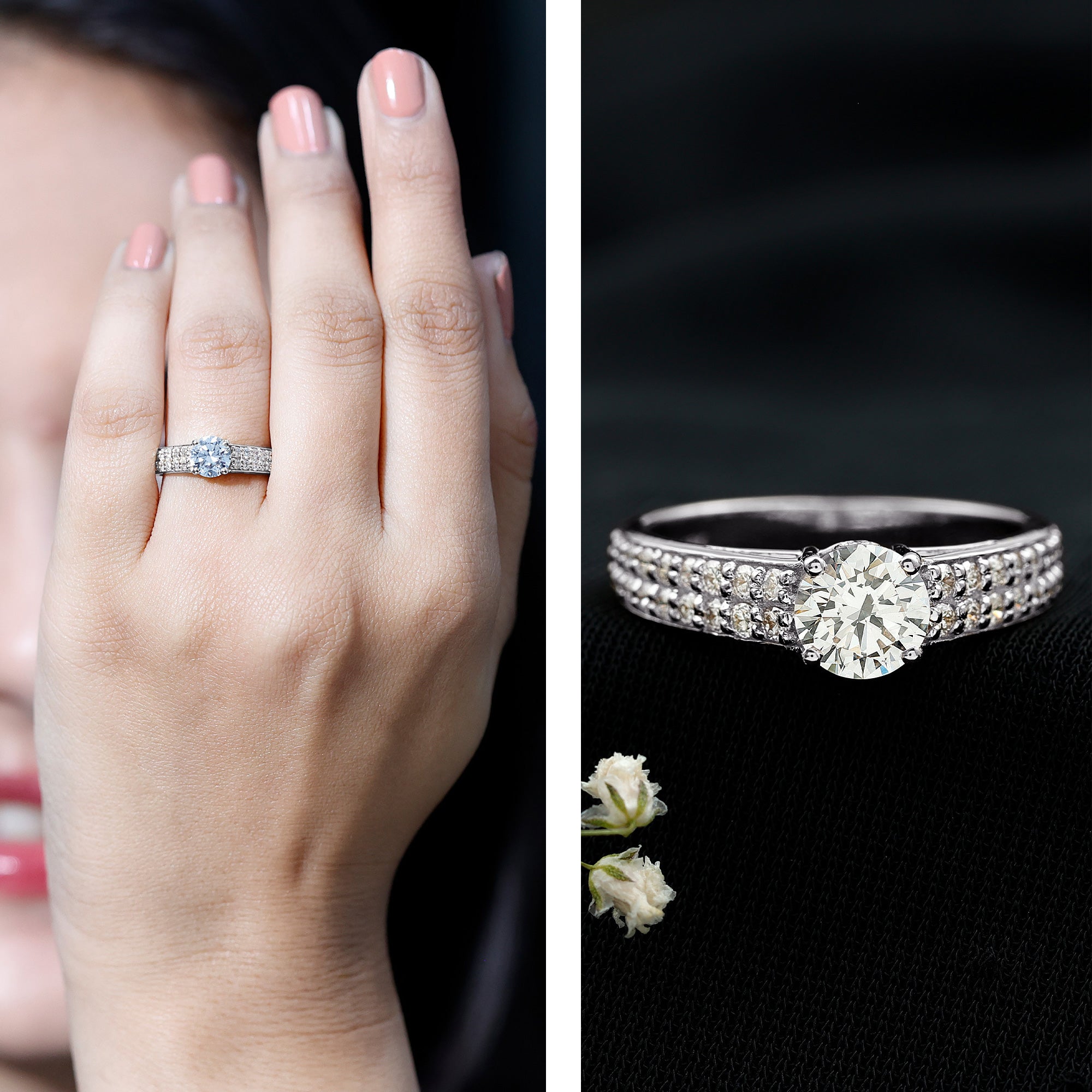 Rosec Jewels-Certified Lab Grown Diamond 1Ct Engagement Ring With Side Stones