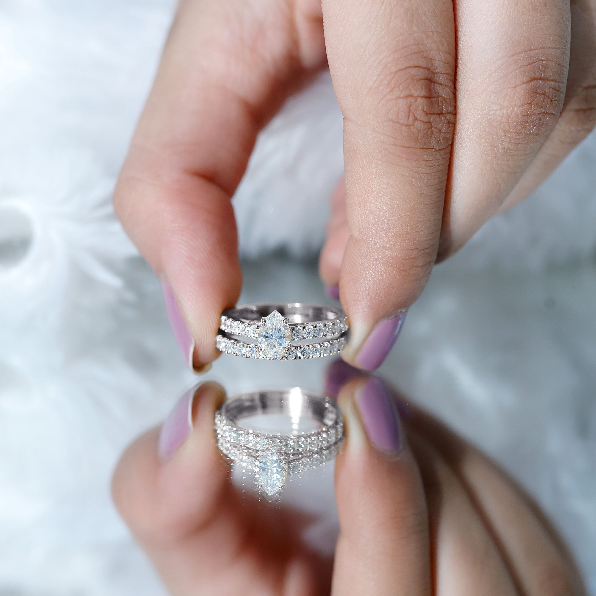 Certified Lab Grown Diamond Engagement Ring With Wedding Band Lab - ( EF-VS ) - Rosec Jewels
