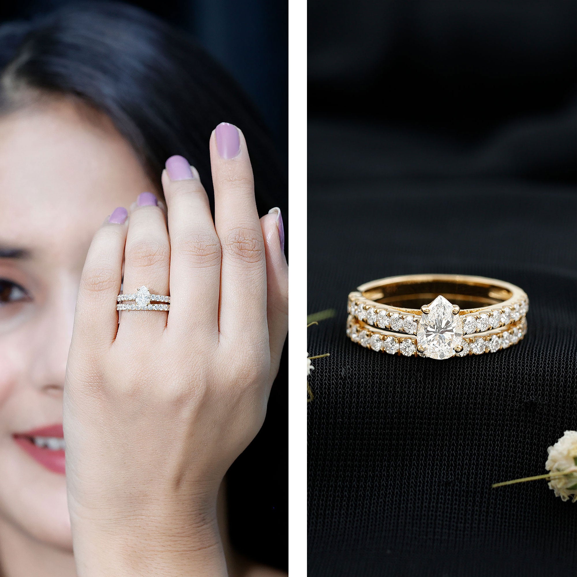 Certified Lab Grown Diamond Engagement Ring With Wedding Band Lab - ( EF-VS ) - Rosec Jewels