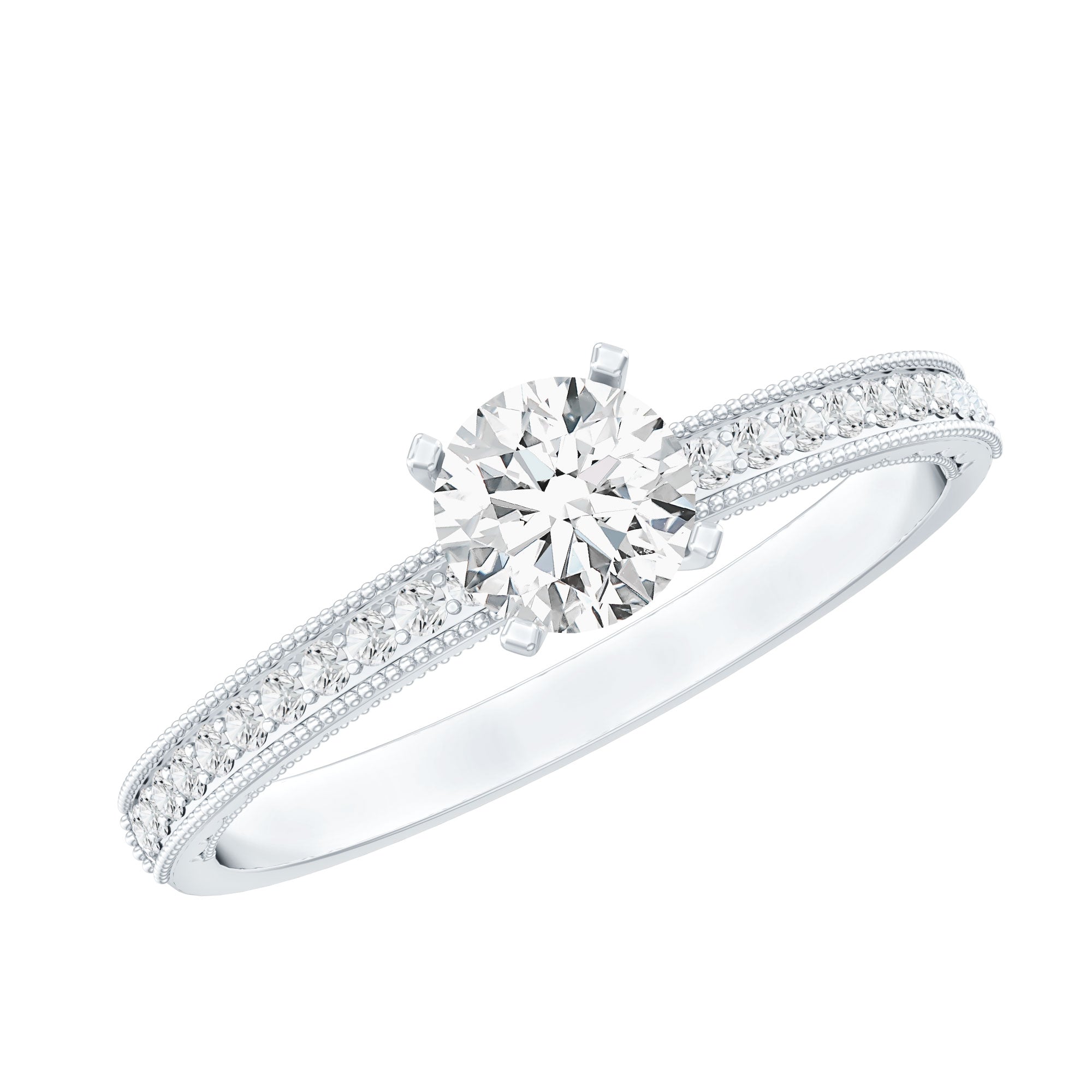 5MM Lab Grown Diamond Engagement Ring With Side Stones Lab - ( EF-VS ) - Rosec Jewels